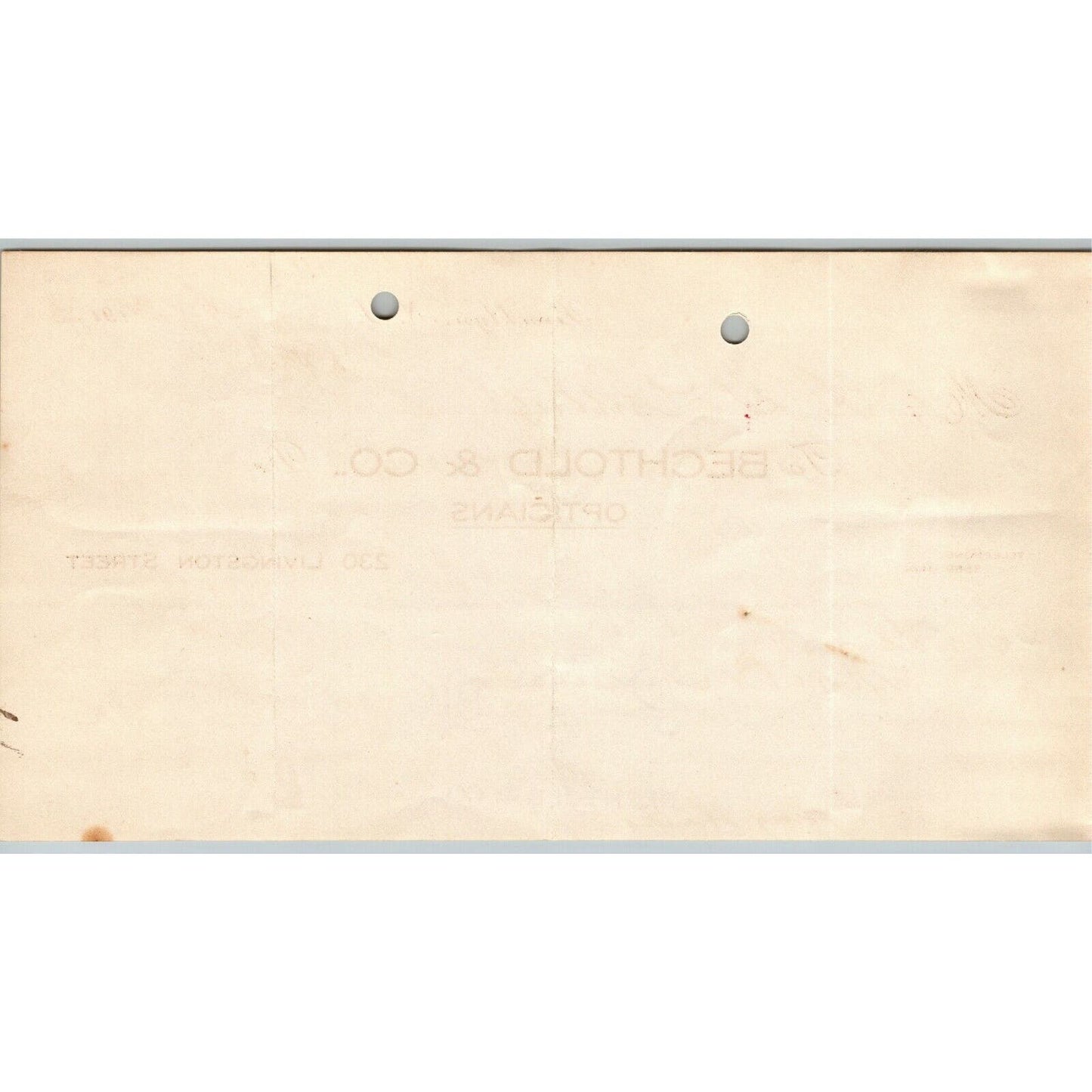 Brooklyn, NY 1913 Letterhead / Billhead - Bechtold & Co Opticians Livingston St.