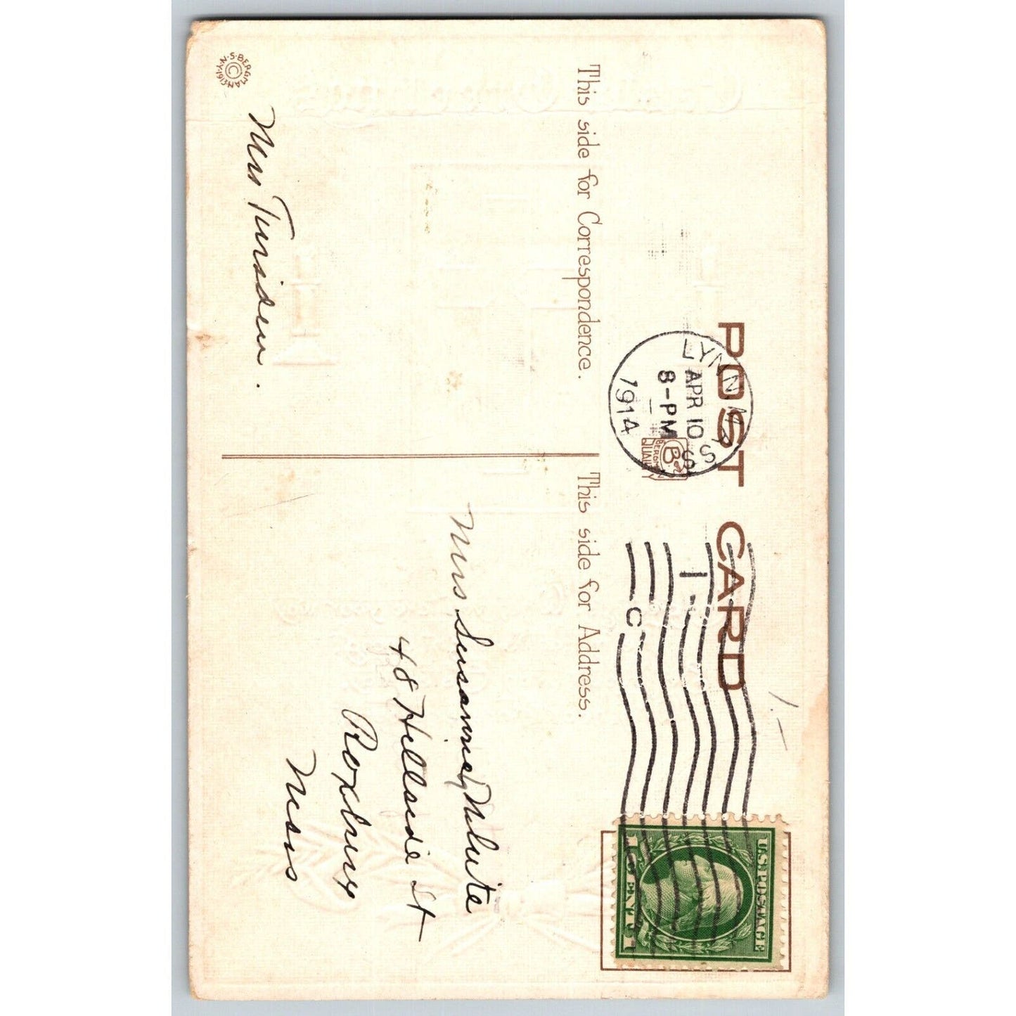 Easter Postcard "Easter Greetings" Floral Gold Cross Candles Poem Emb. PM 1914