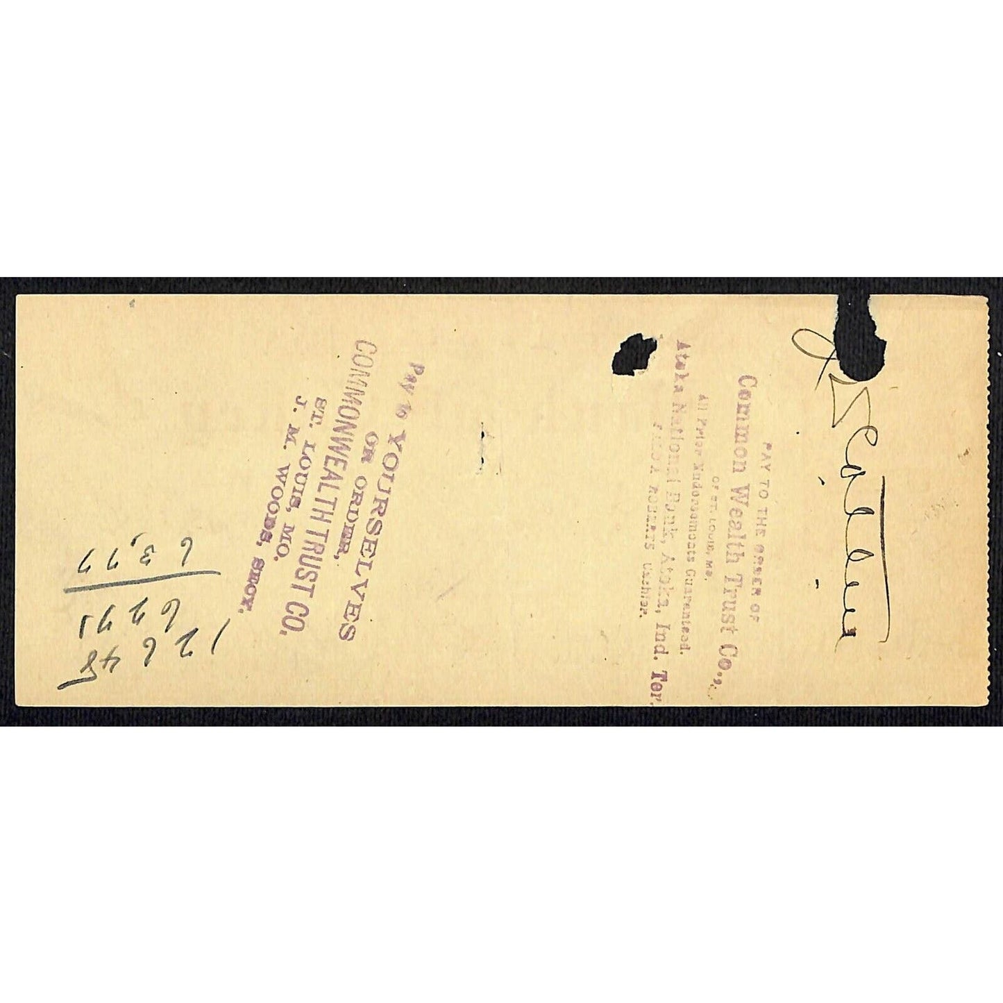 Caney, OK 1905 Indian Territory Bank of Caney Check - Scarce