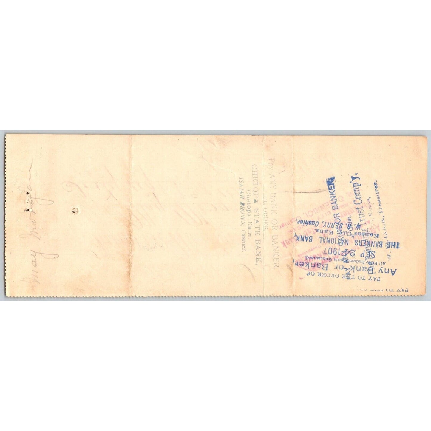 Hobart, OK 1907 Territorial Farmers & Merchants Walton & Walton Bank Check