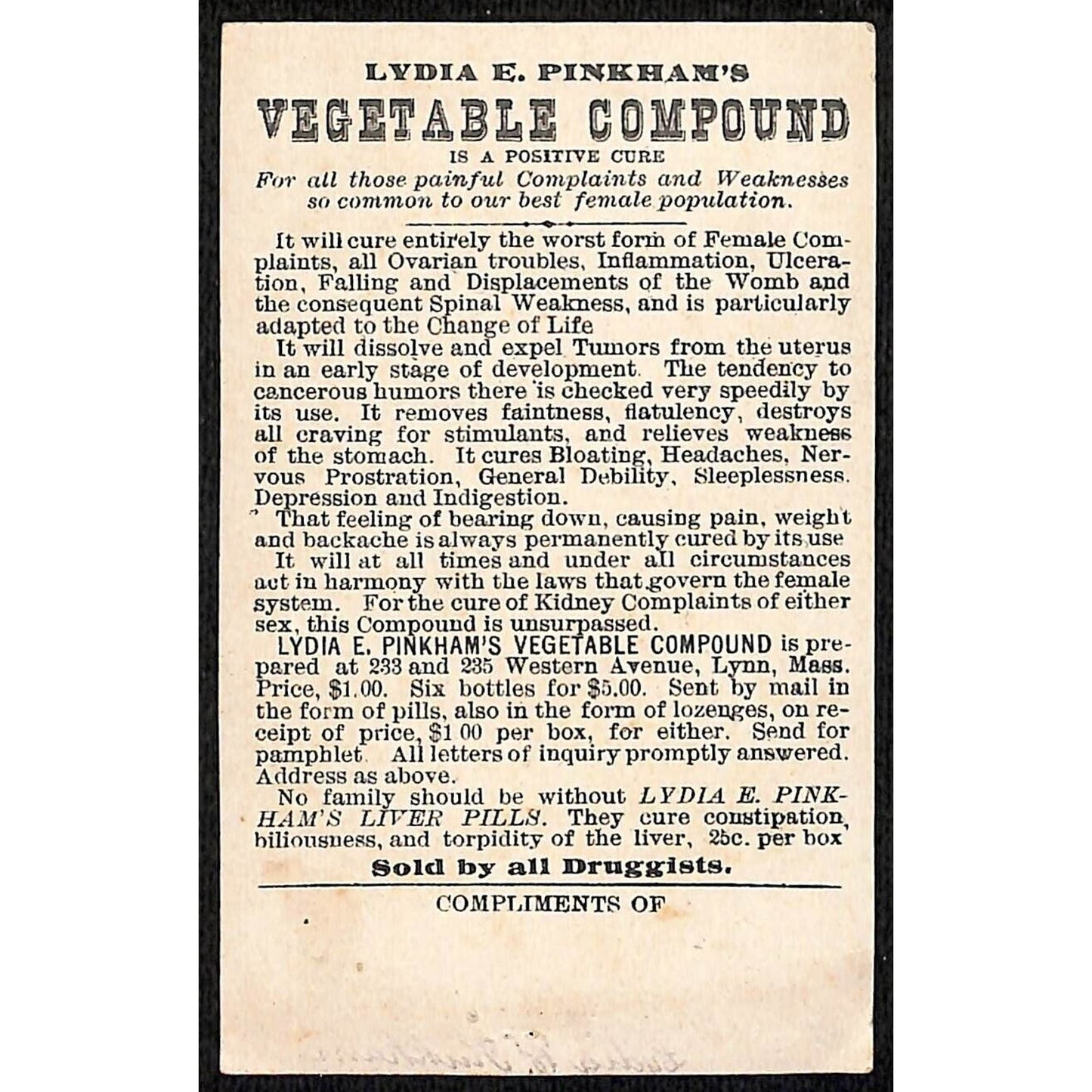 Lydia E. Pinkham's Vegetable Compound Victorian Trade Card Portrait