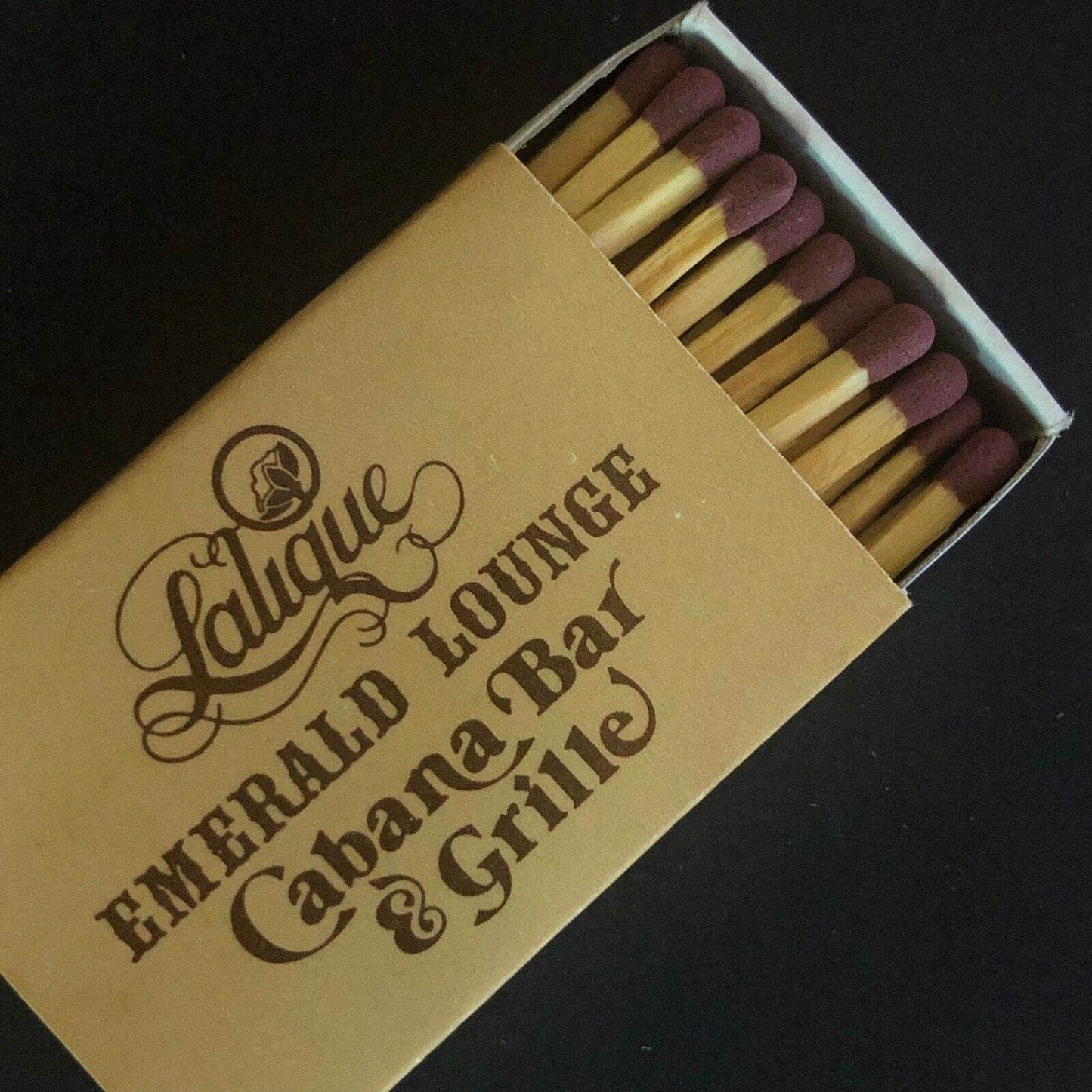 c1970's-80's Wooden Matchbox Matchbook "Lalique Emerald Lounge" Bal Harbour, FLA