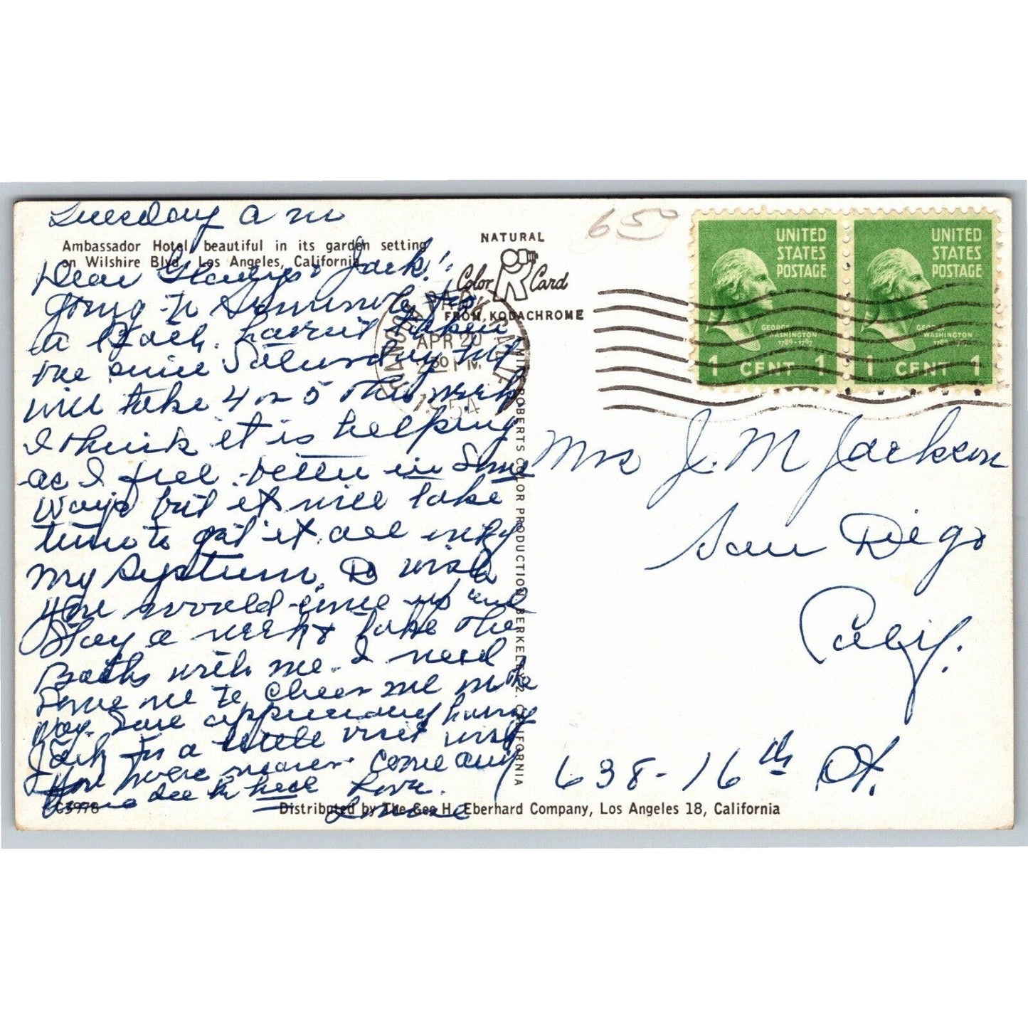Los Angeles Ambassador Hotel Garden Setting Postcard Chrome - PM 1954