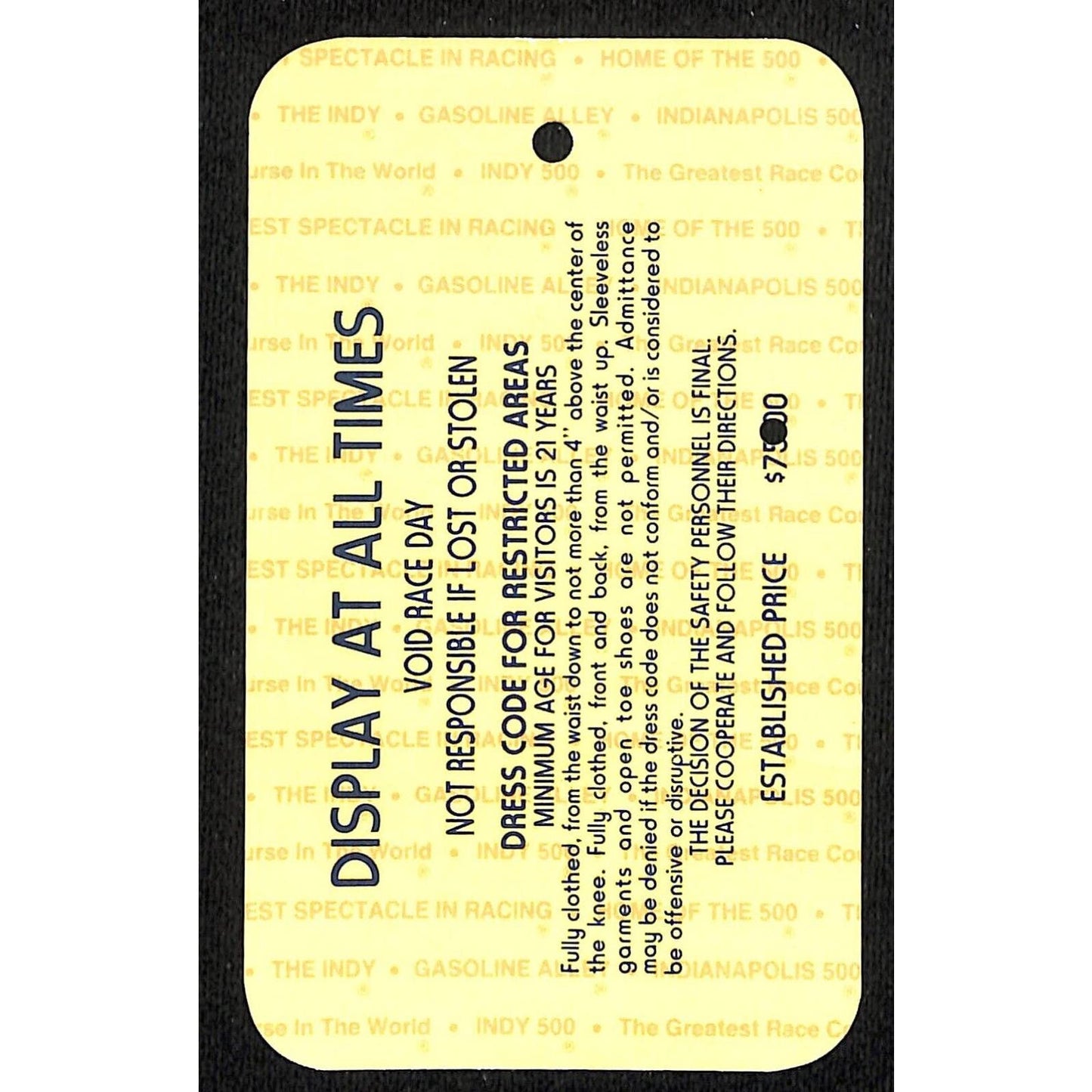 1991 Indy 500 Season Gate / Garage Ticket Pass - Indianapolis IMS #920 VGC