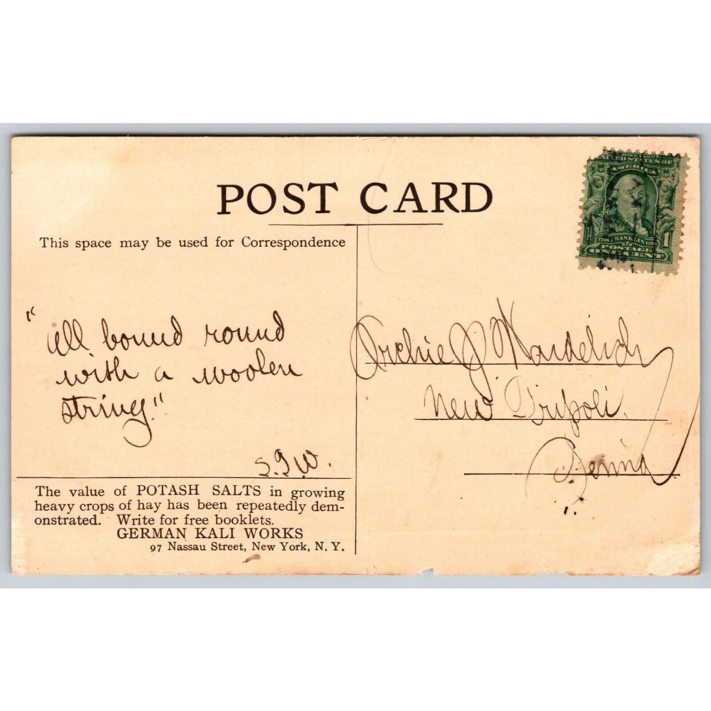 Results of Hay Experiment Cornell German Kali Works Adv. Postcard c1910-15