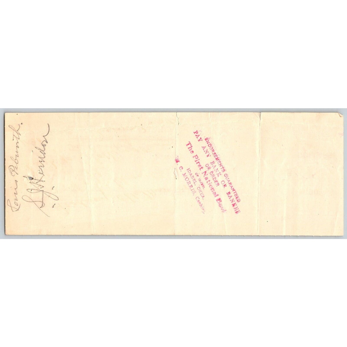 Idabel, Oklahoma 1907 Indian Territory Bank Check w/ Strike Out Changes