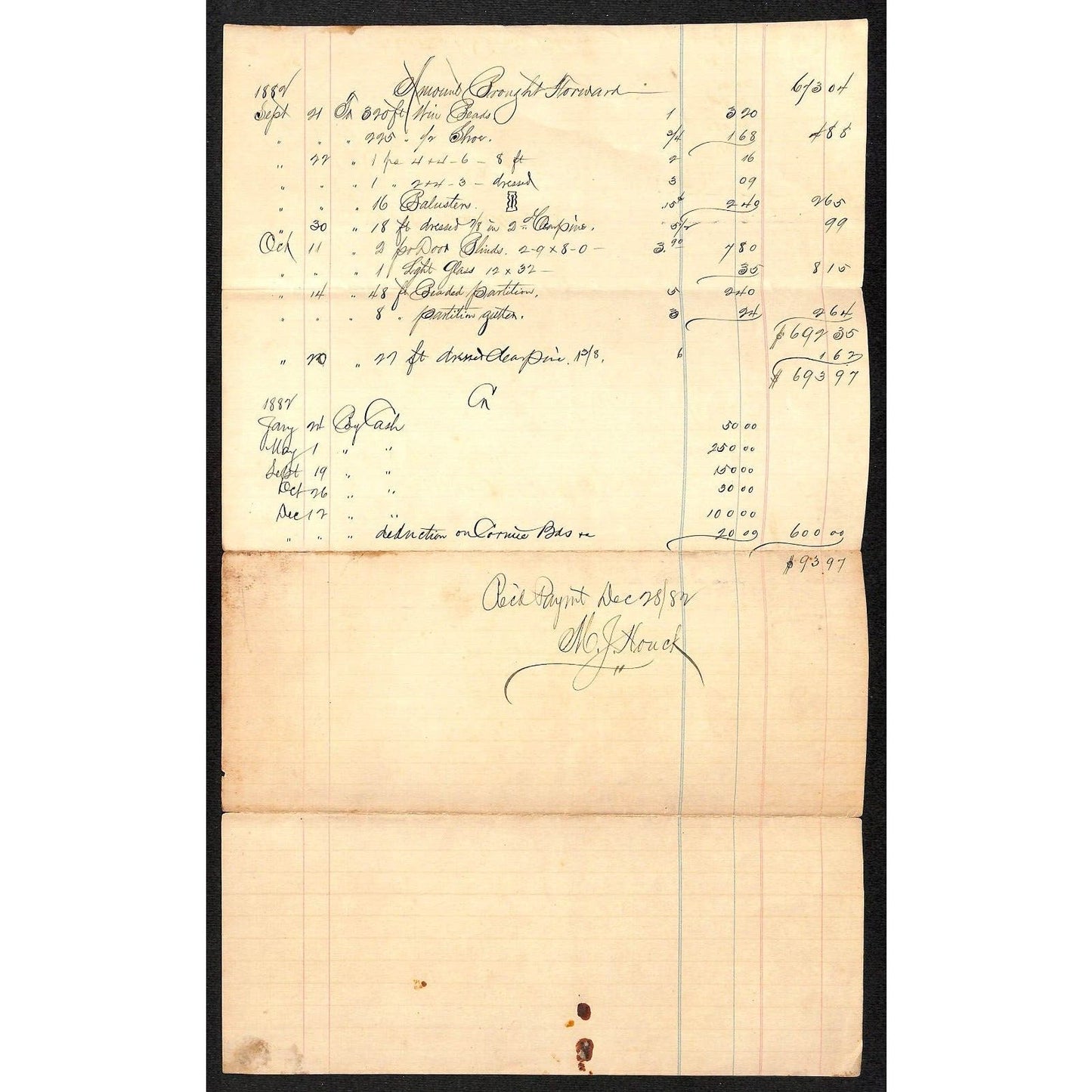 Dayton, OH M.J. Houck Lumber Lath Shingles Flooring 1882 Letterhead - Scarce