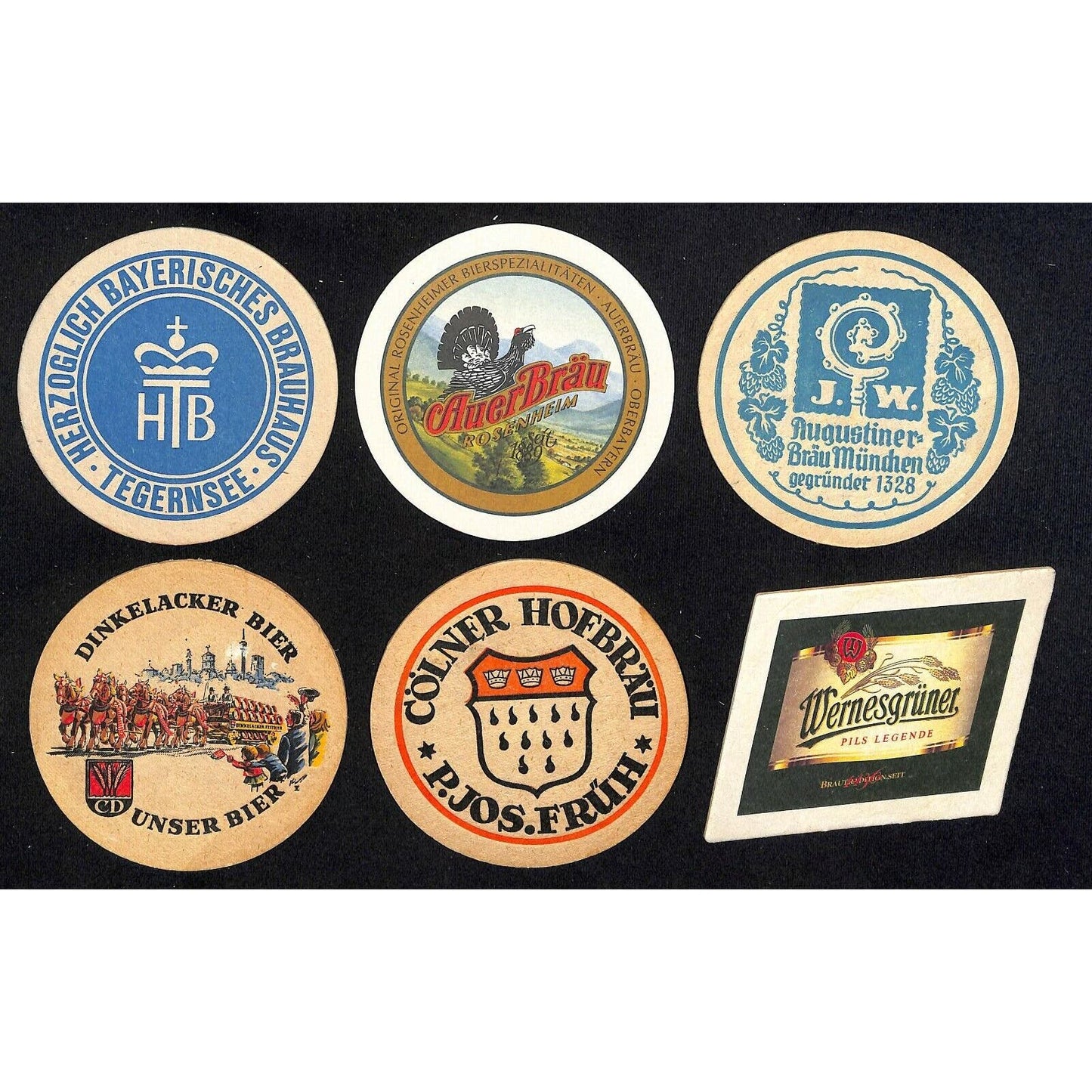 Vintage Mostly German Beer Coasters c60's-90's Group of 6 - incl. AuerBräu