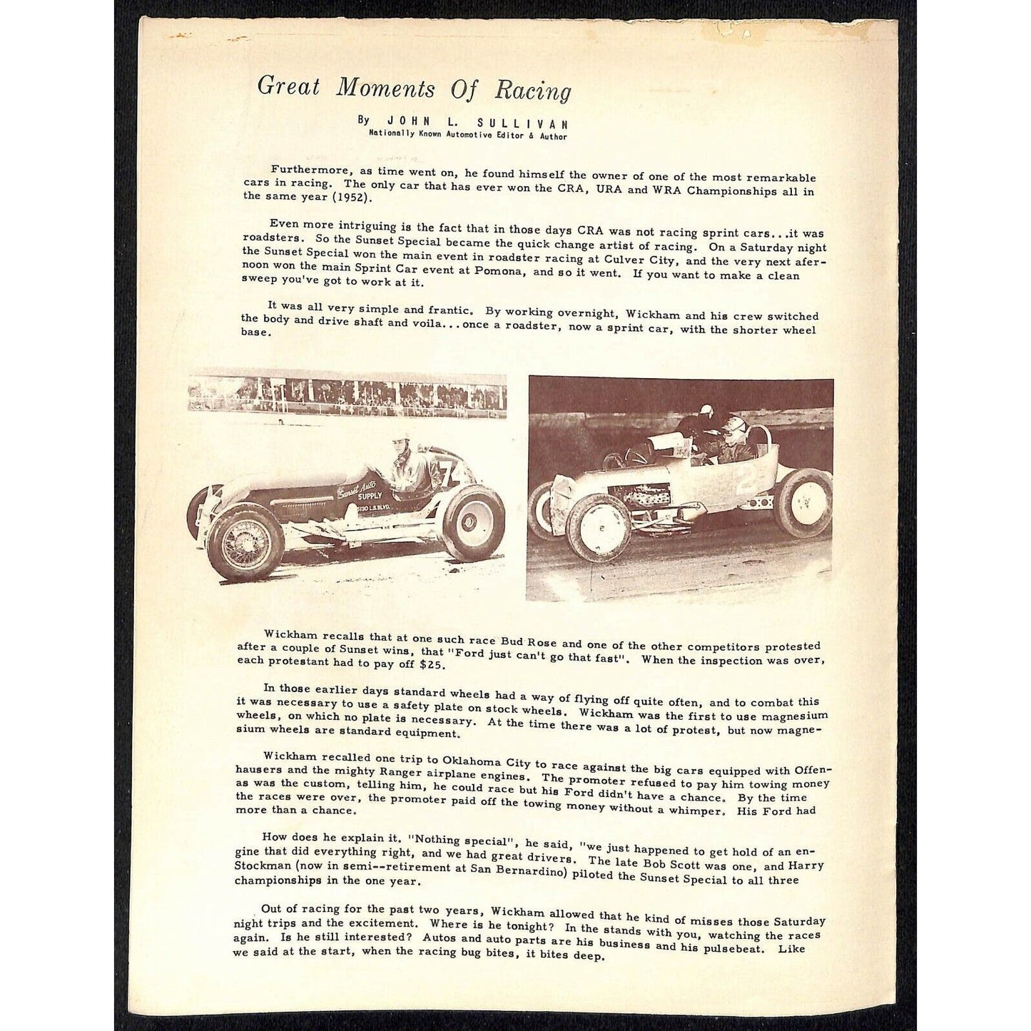 Scarce May 5 1962 CRA Champion Auto Racing Program Ascot Park Gardena Cantrell