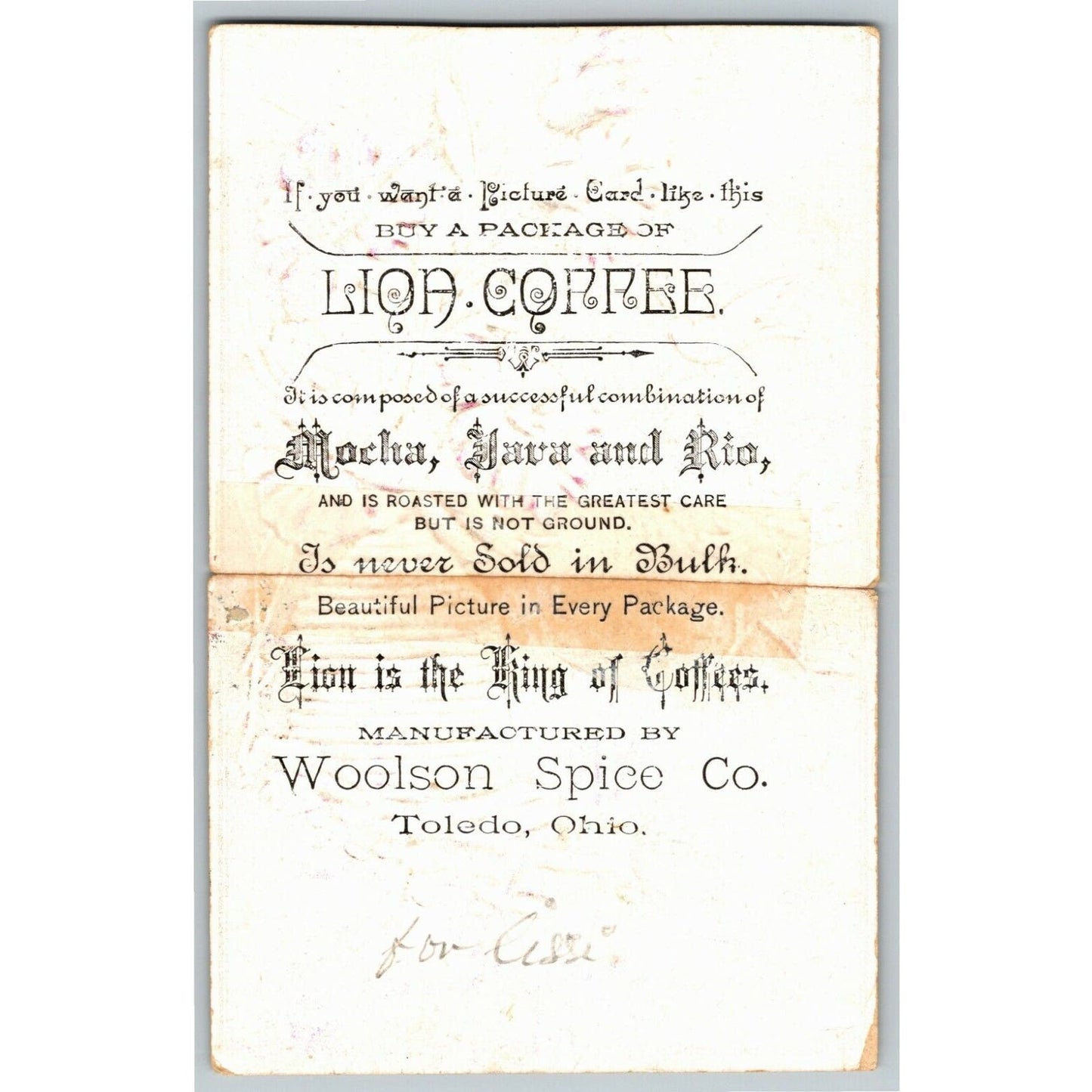 Lion Coffee Bird Flowers Outdoors Trade Card - Reverse Embossed Toledo, OH