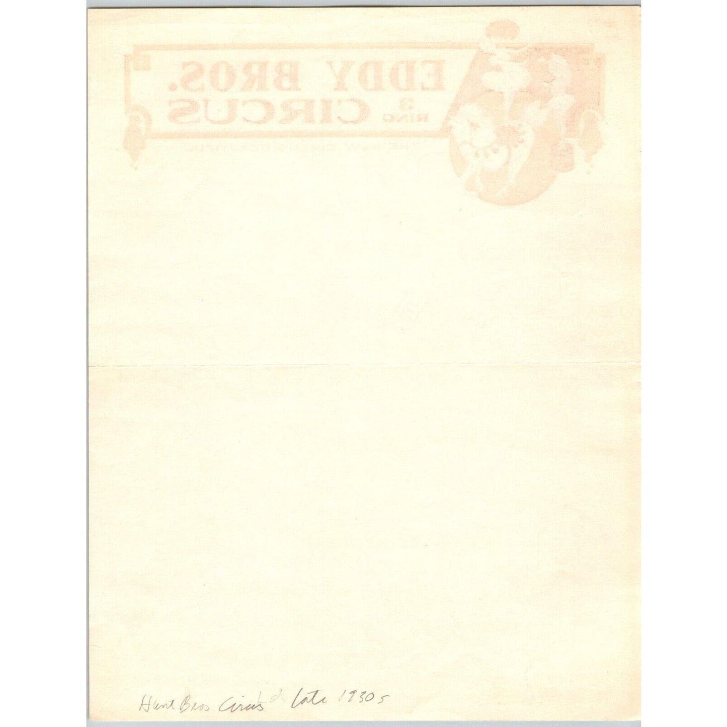 Eddy Bros. 3 Ring Circus Letterhead c1937 "The New Circus Beautiful" Scarce
