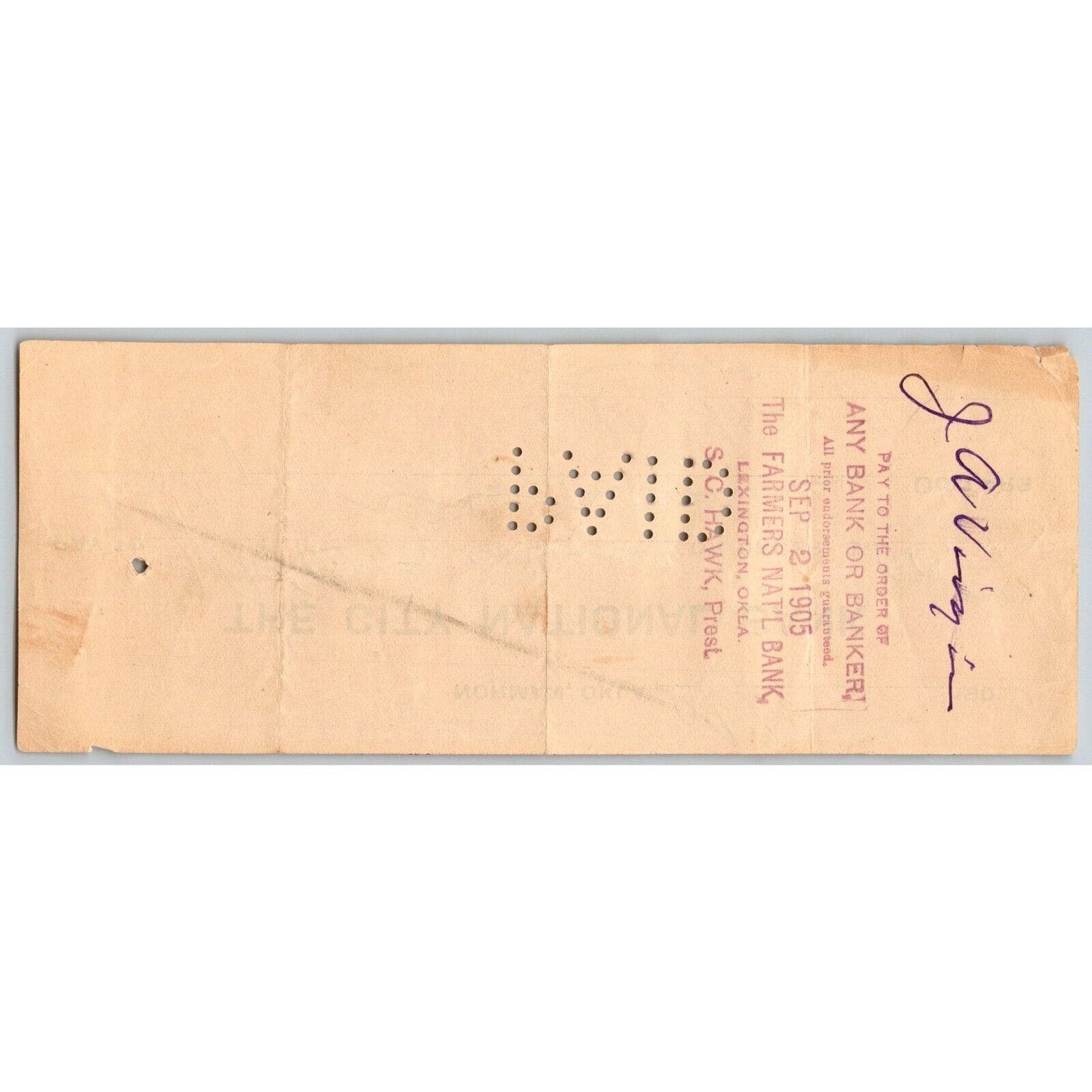 Norman, Oklahoma Territory 1905 $50 "The City National Bank" Check - Scarce