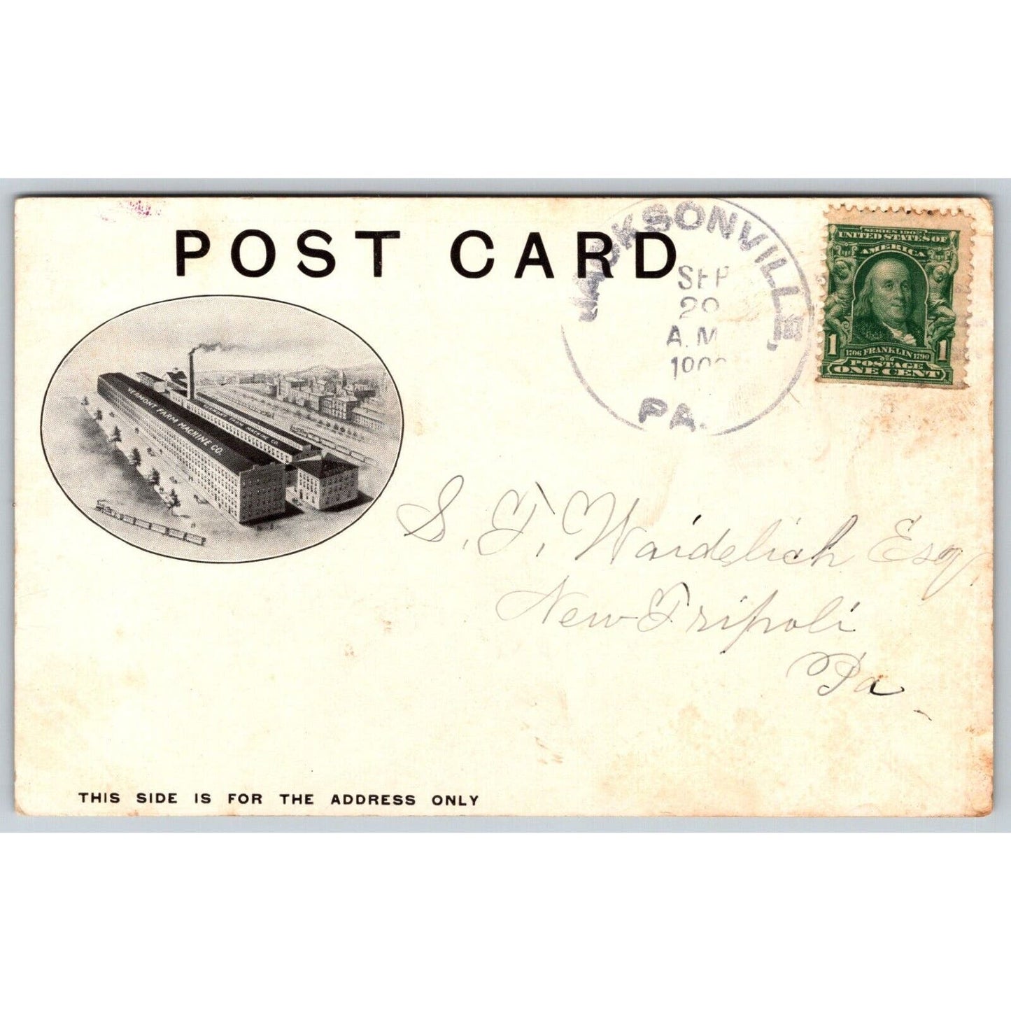 Bellows Falls, VT United States Cream Separator RPPC* Adv. Postcard PM 1908