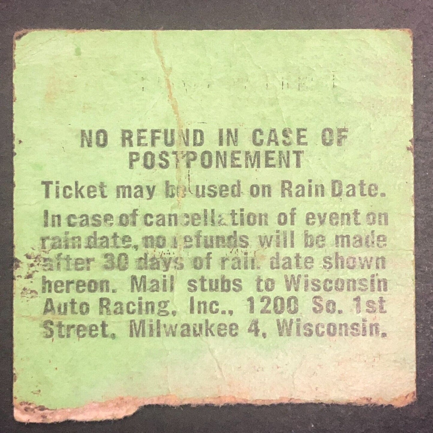 Auto Racing Ticket Stub 8/30 1959 Wisconsin State Fair
