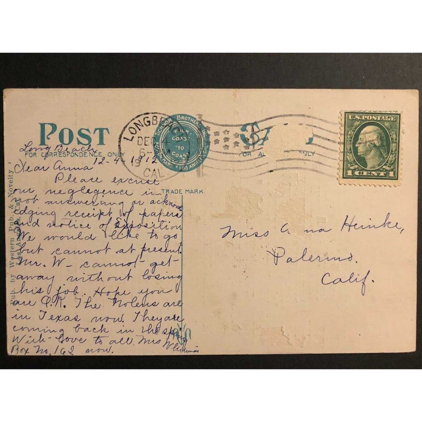 Vintage RPPC Postcard - First Call for Dinner (Pelican) Long Beach, California