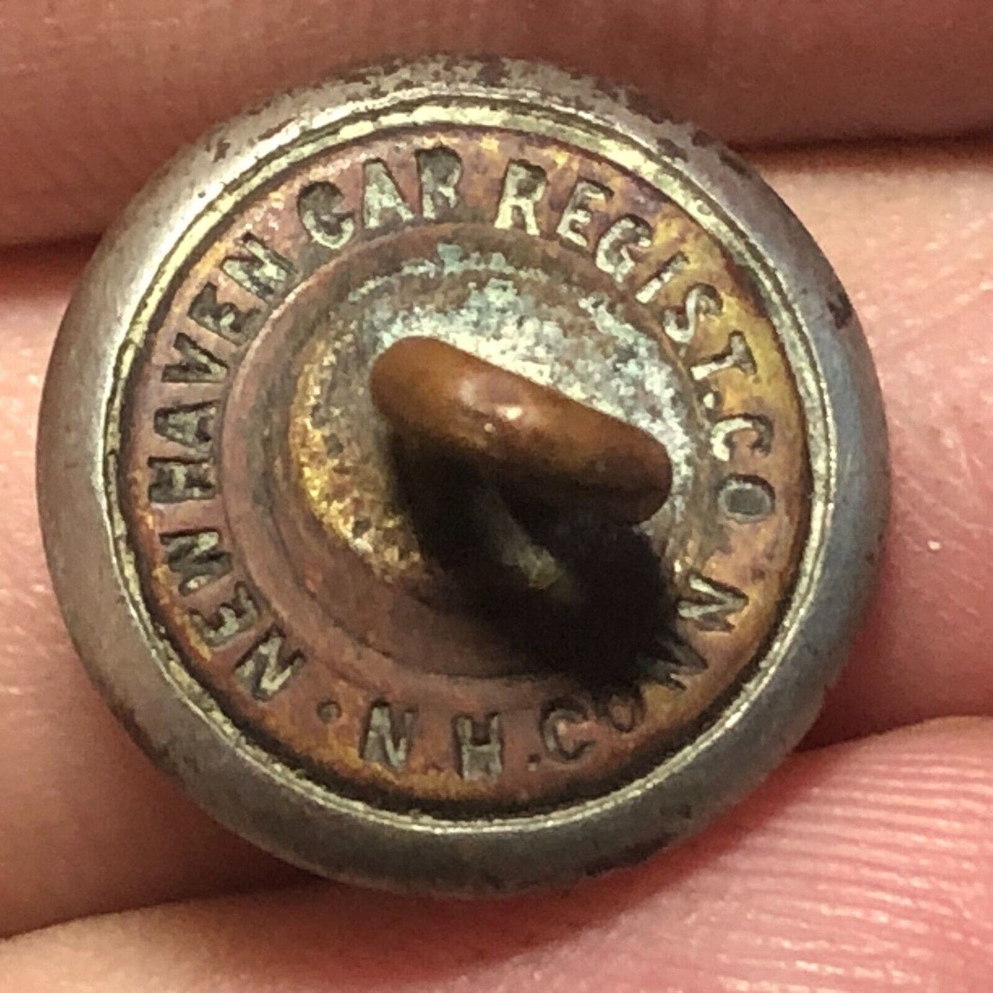 EH&A Railroad Uniform Button Brass 1/2" Convex New Haven Car Regist Dent