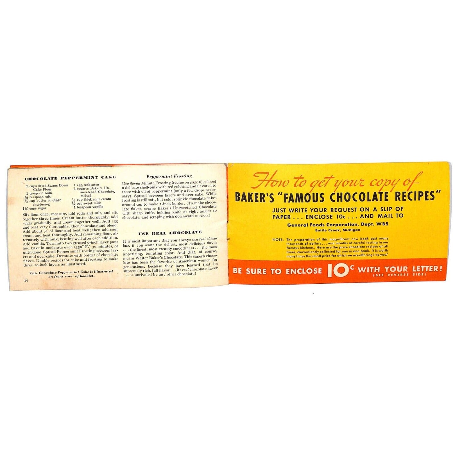 Baker's Chocolate Sampler Recipe Booklet 1936 14pp Cake Frosting Brownies VGC