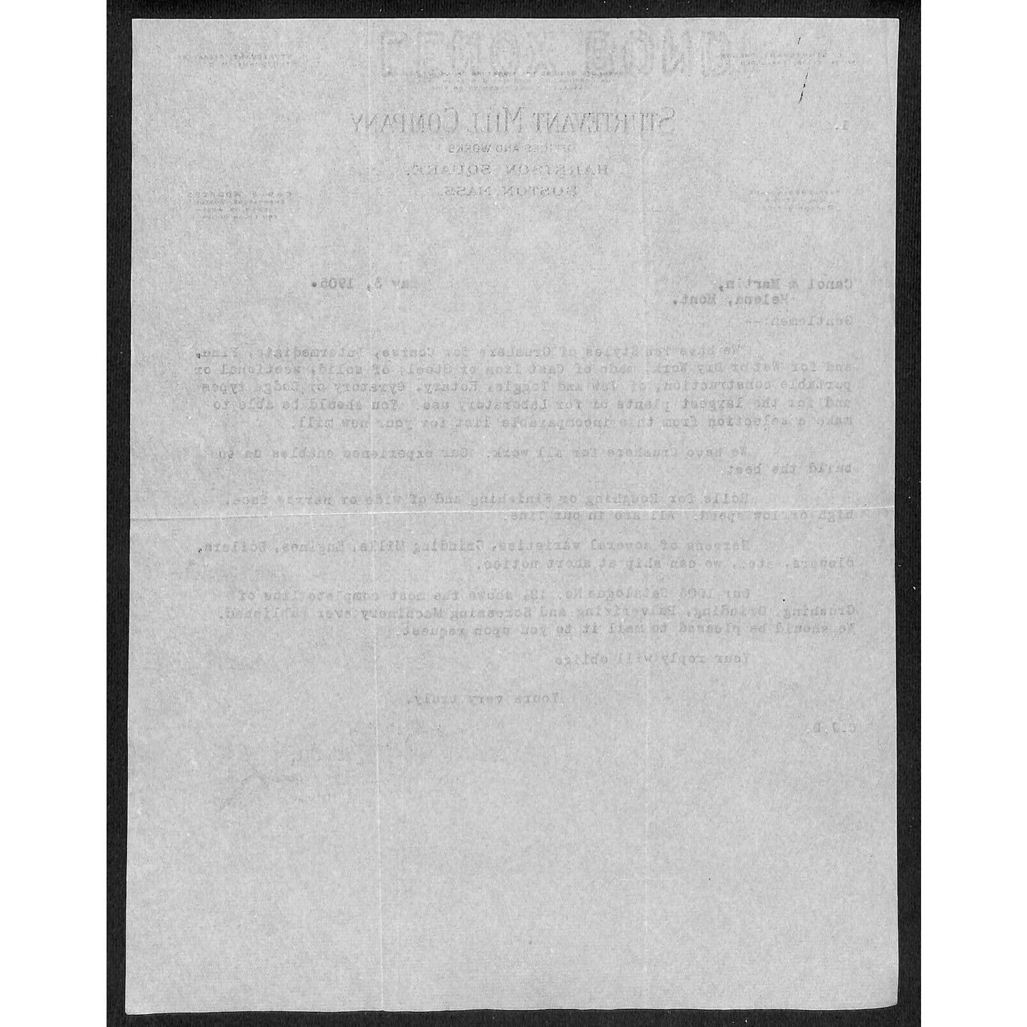 Boston, MA Sturtevant Mill Company 1905 Letterhead re: Crushers Rollers Screens