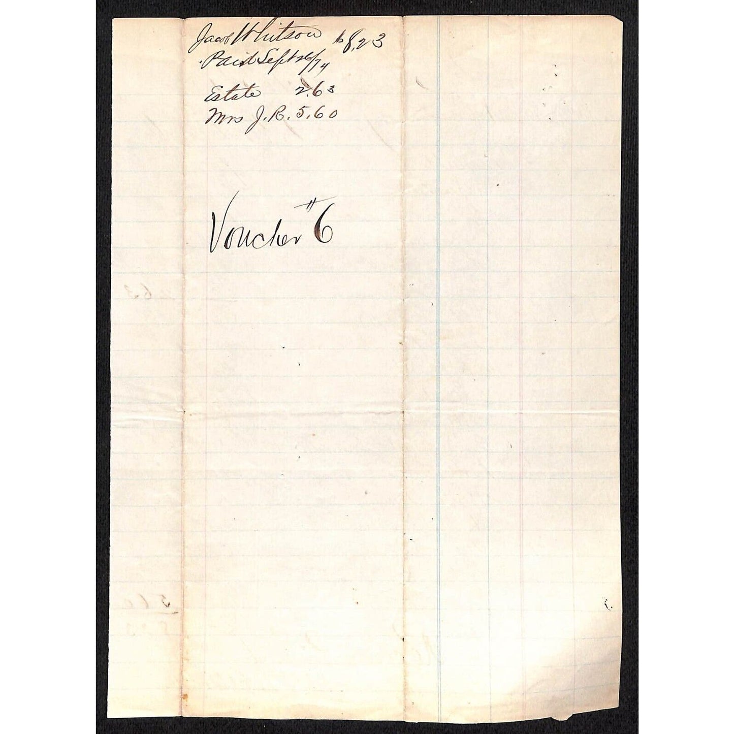 1874 ALS Payment Receipt "Jacob H. Whitson" "John Robinson" Flushing (NY ?)