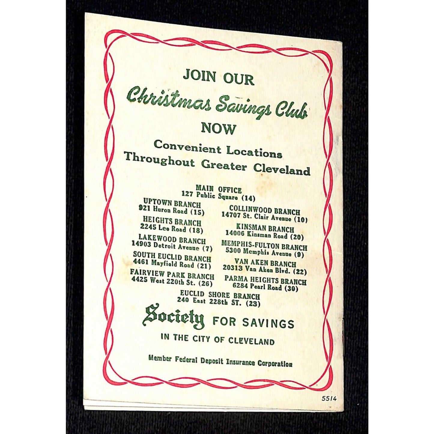 c1950's Society for Savings Bank's Christmas Club Gift List Booklet Cleveland