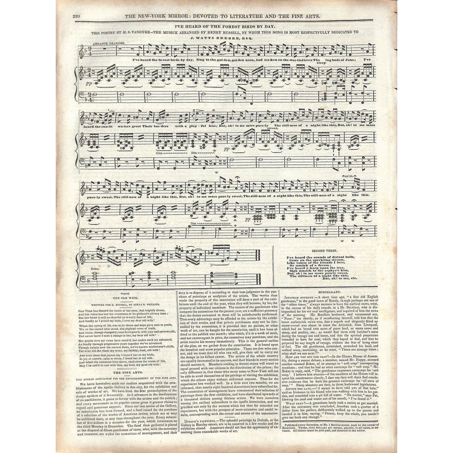 New-York Mirror Weekly Literature Fine Arts Newspaper 3/30/1839 Forfarshire Sunk