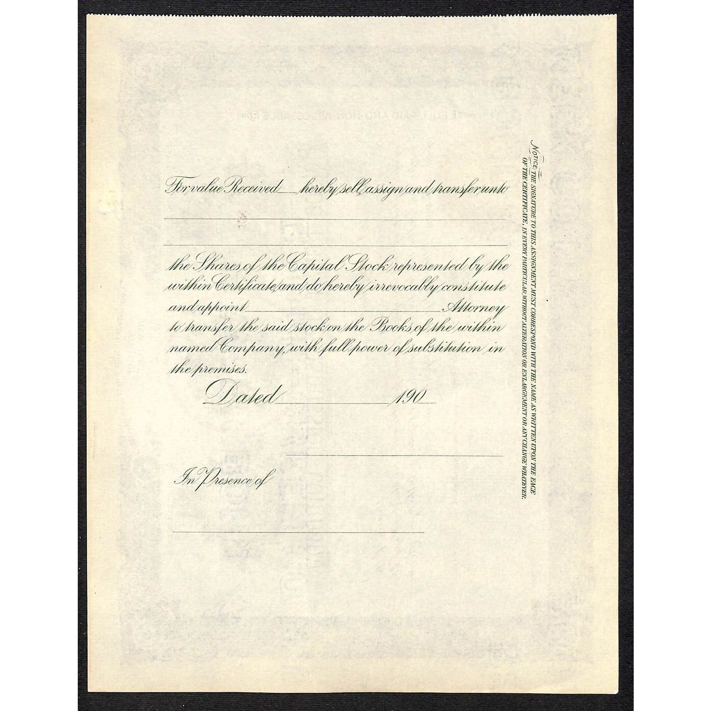 Helena Power Transmission Co. Montana c1901 - 1909 Unused Stock Certificate