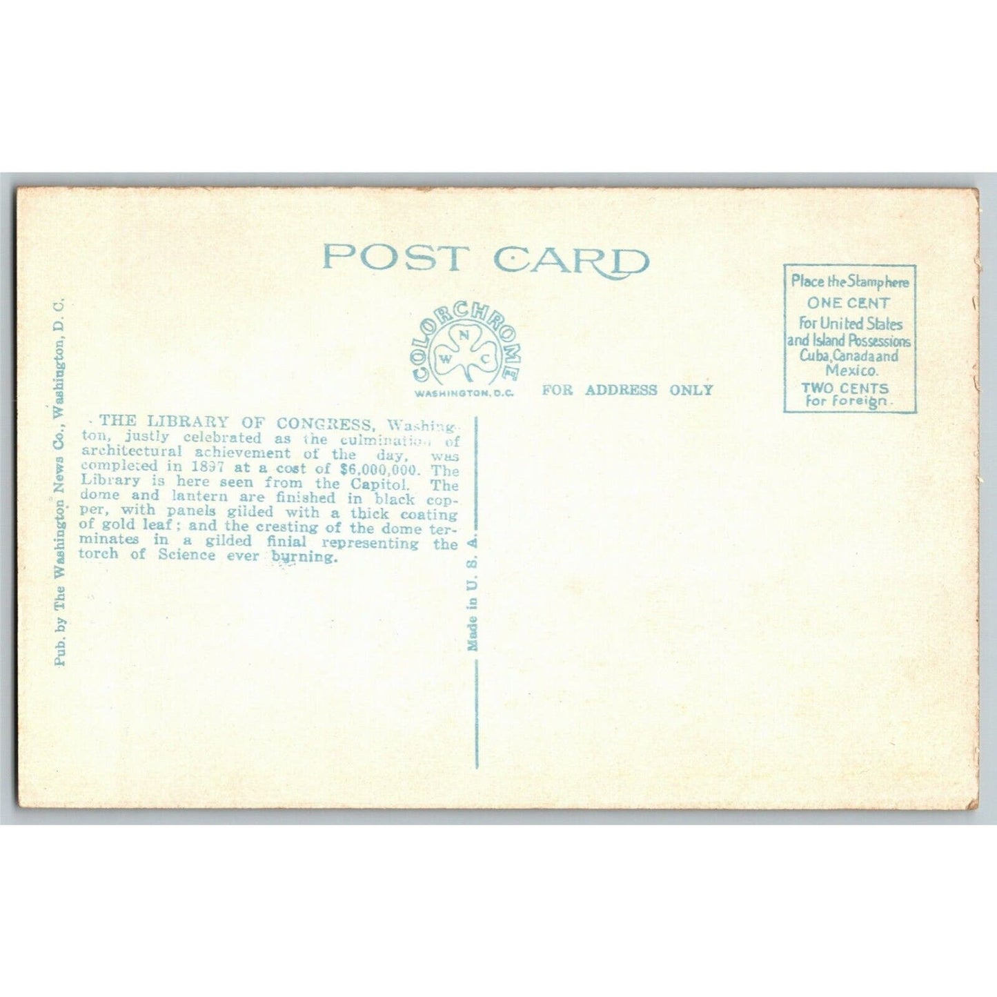 Library of Congress, Washington, DC - Vintage Postcard - NP