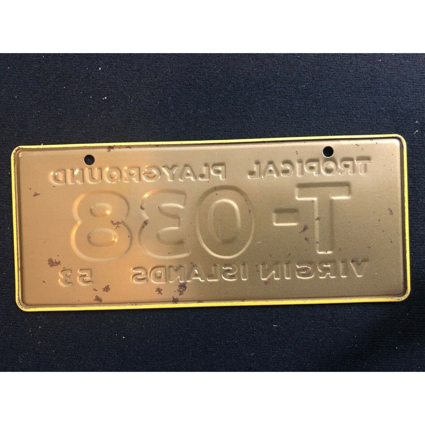 1953-54 General Mills Wheaties Tin Mini Bicycle License Plate - Virgin Islands