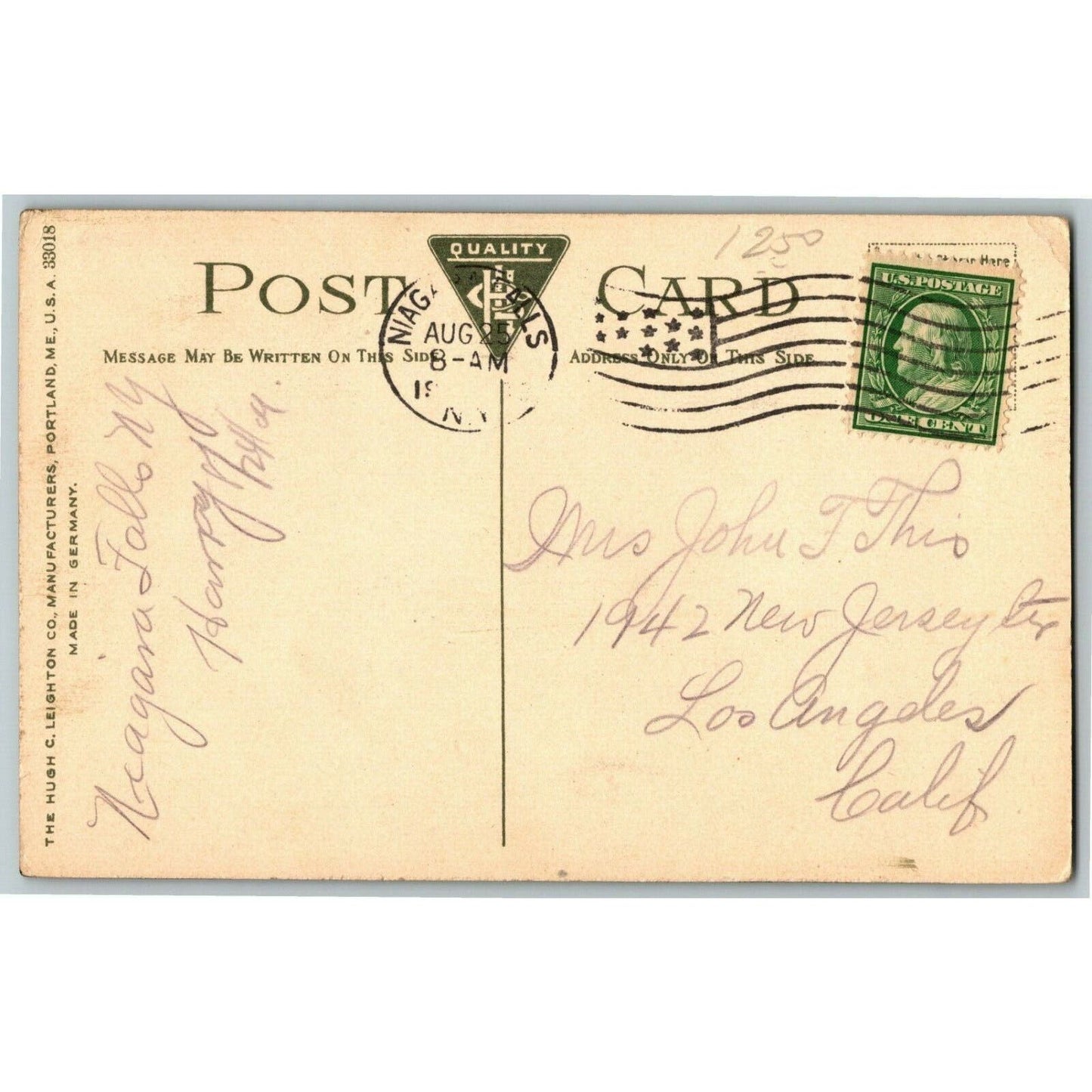 Vintage Postcard "Niagara Falls N.Y. Below Prospect Point" View Taken 1909