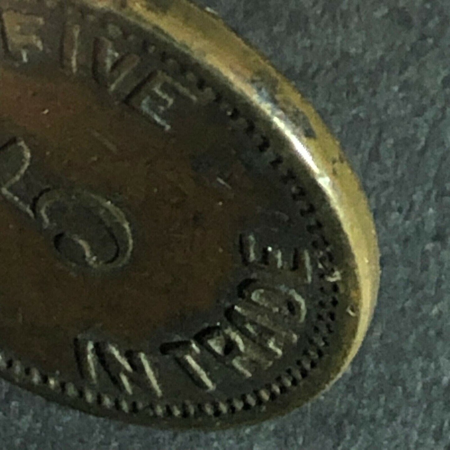 "Good for 5 In Trade" "W" ? "M" ? Monogram Mystery Brass Token 21mm