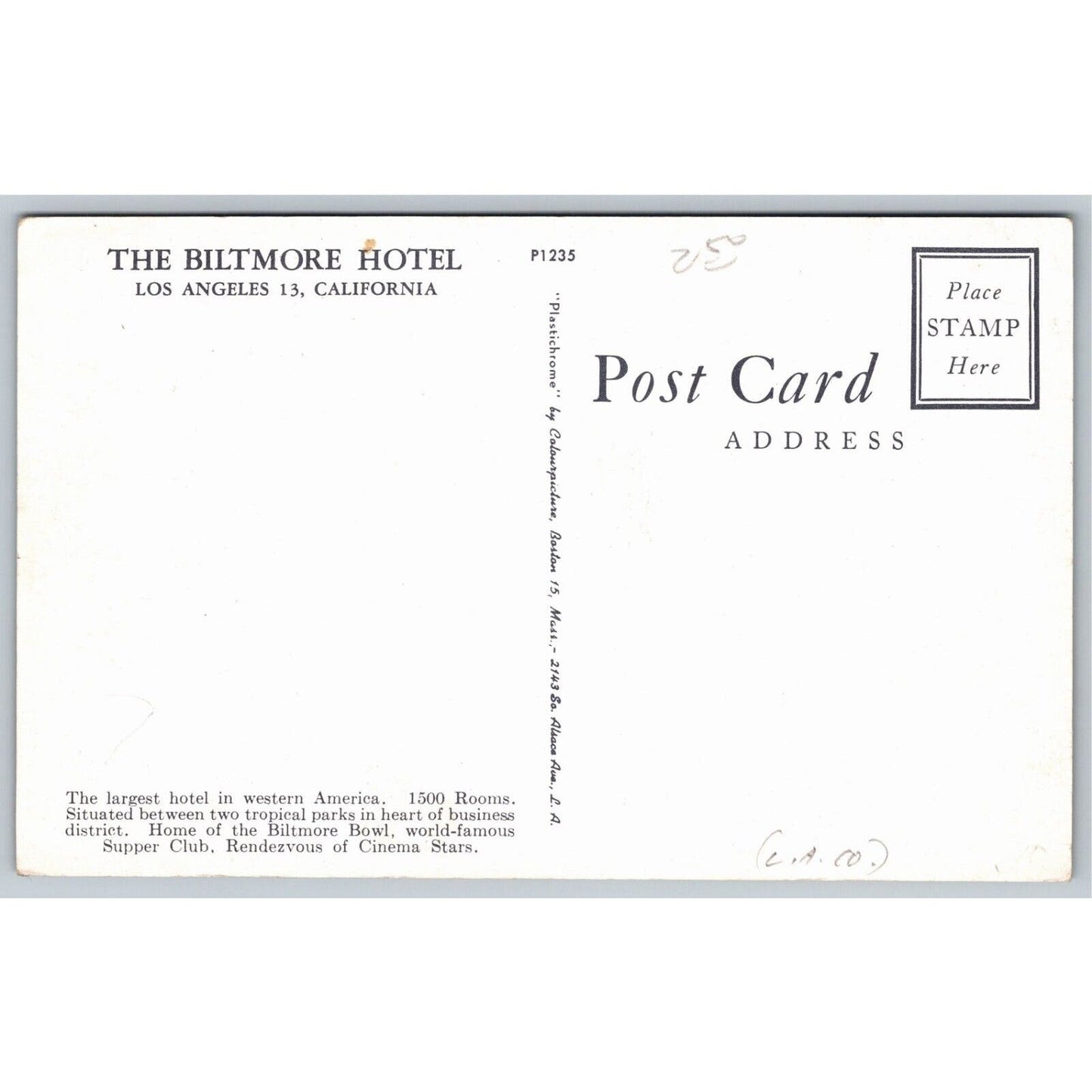 Biltmore Hotel Los Angeles Exterior Postcard NP Chrome - c1940's -1950's
