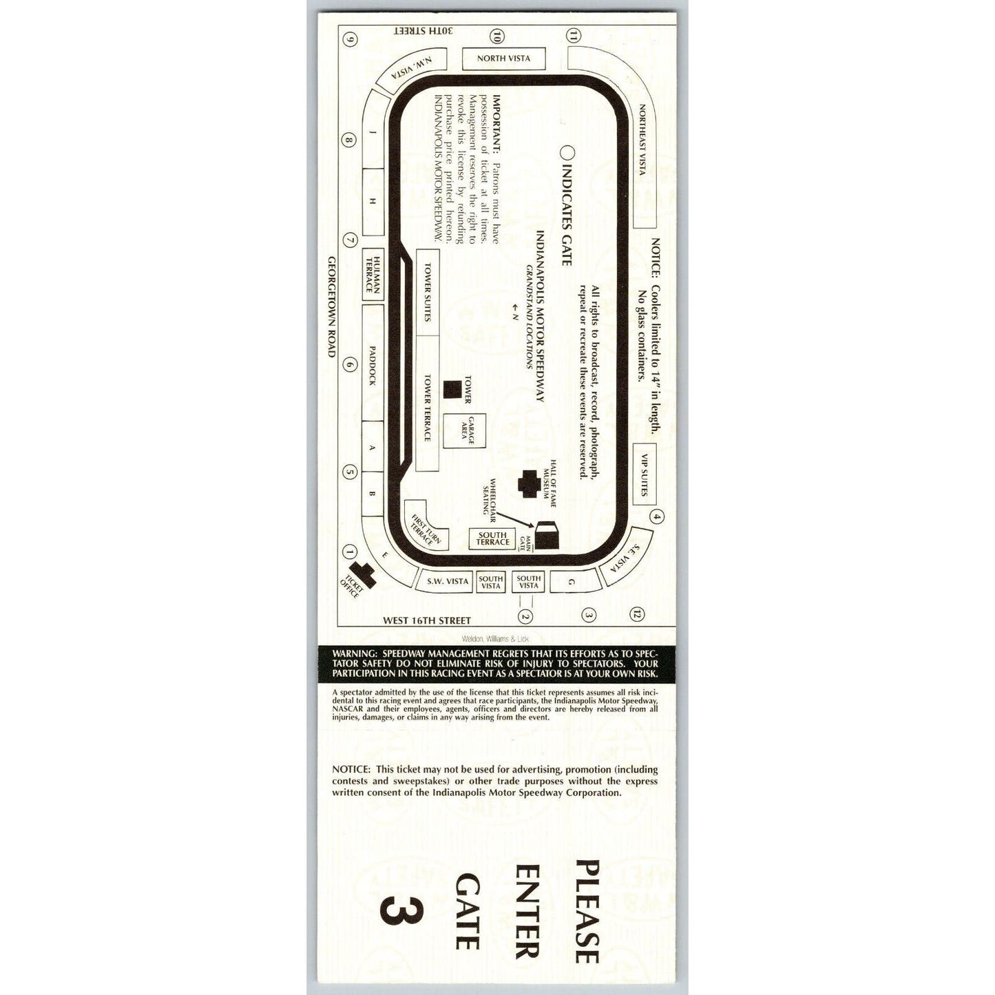 1996 Brickyard 400 VIP Suite 164 / Worker Ticket Lenticular - Ron Burton Estate