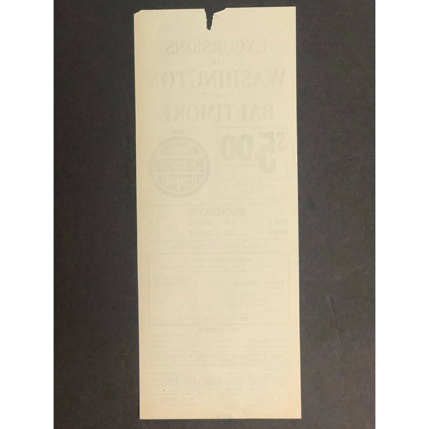 Vintage c1922 New Jersey Central RR Broadside Excursions Washington Baltimore
