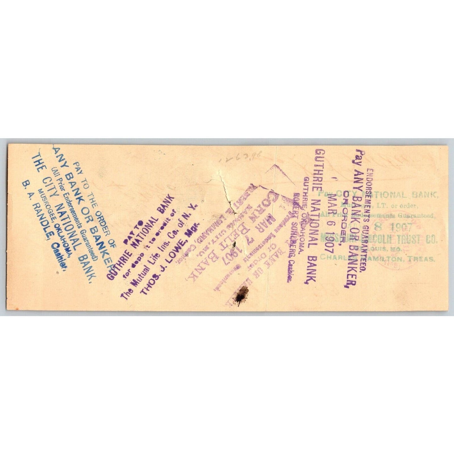 Olney, Oklahoma Indian Territory 1907 Ash Flat Valley Bank Check (Ghost Town)