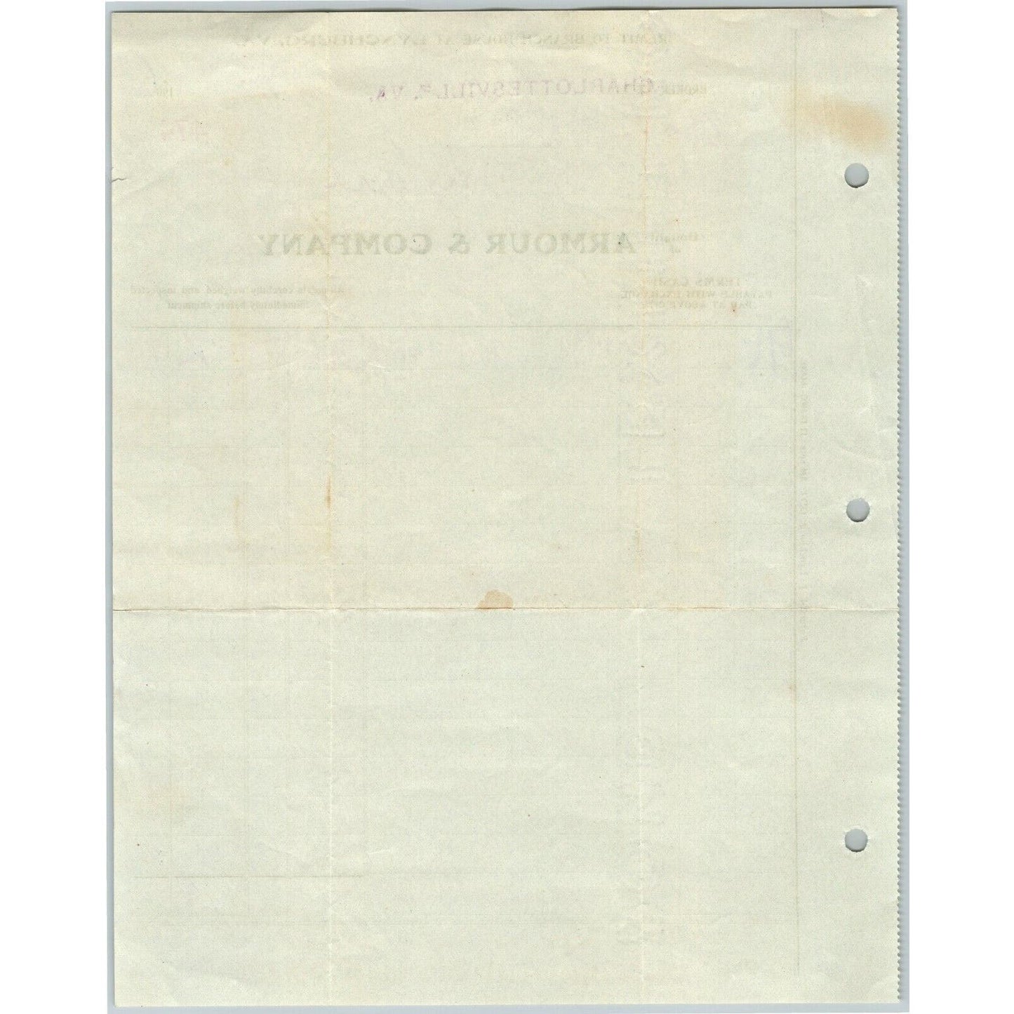 1906 Scarce Charlottesville, VA Letterhead Armour & Company (Meat Packing)