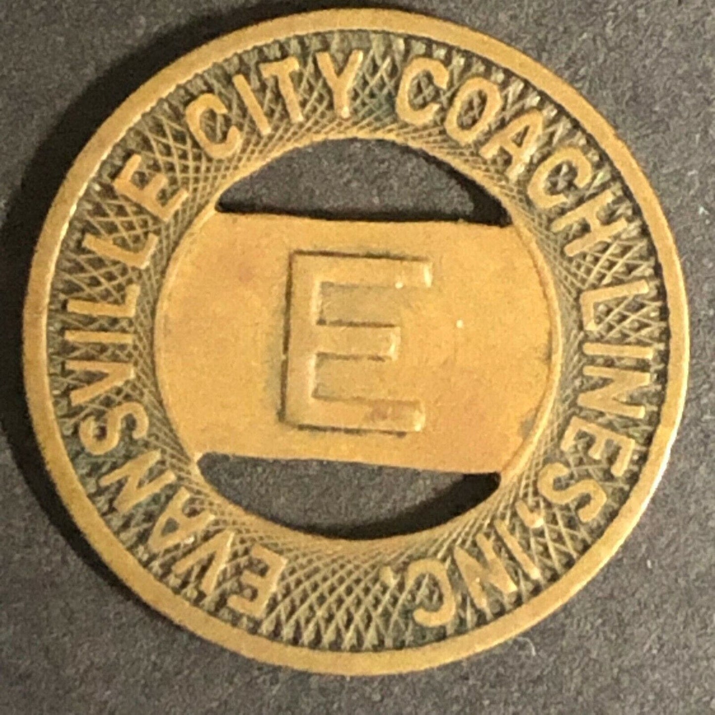 c1940's 16mm Evansville City Coach Lines Brass G/F One City Fare Transit Token