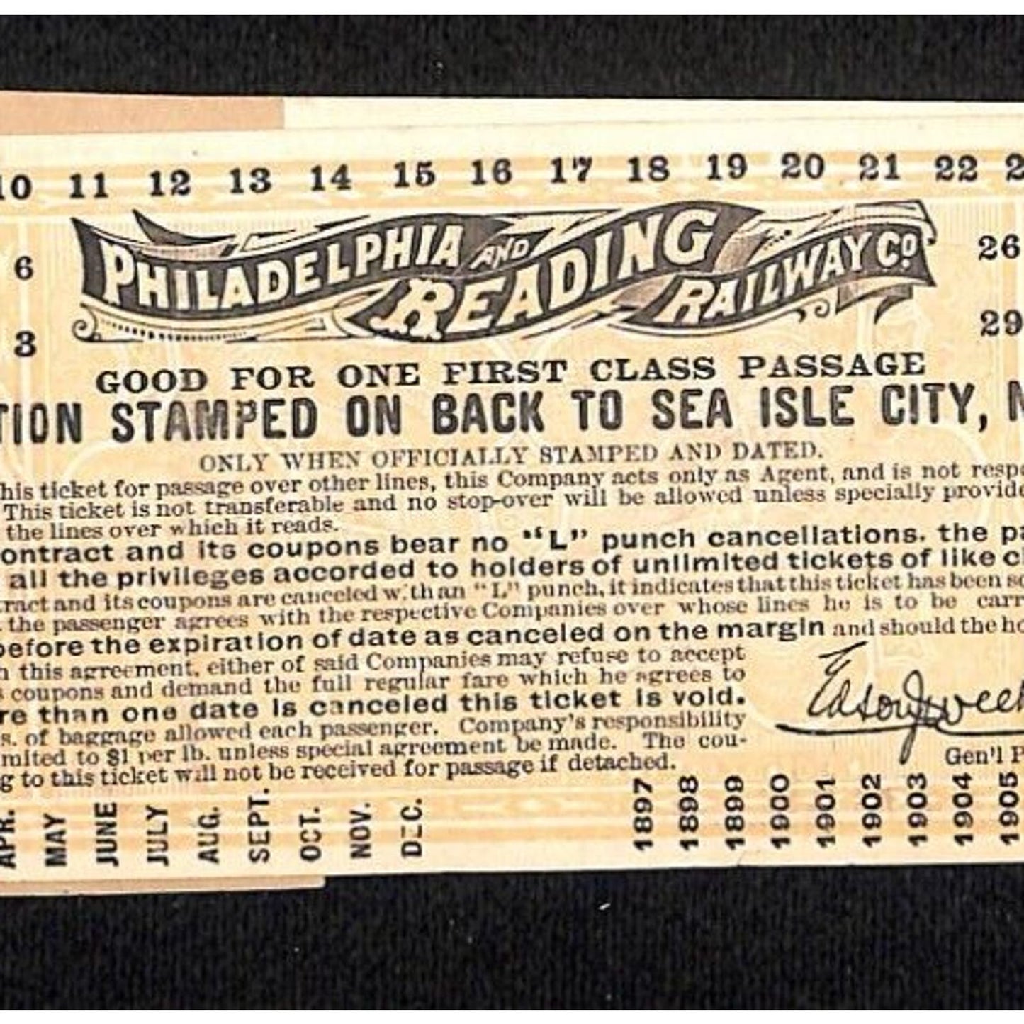 1897 Philadelphia Reading Railway Ticket + Western Maryland Railroad SAMPLE