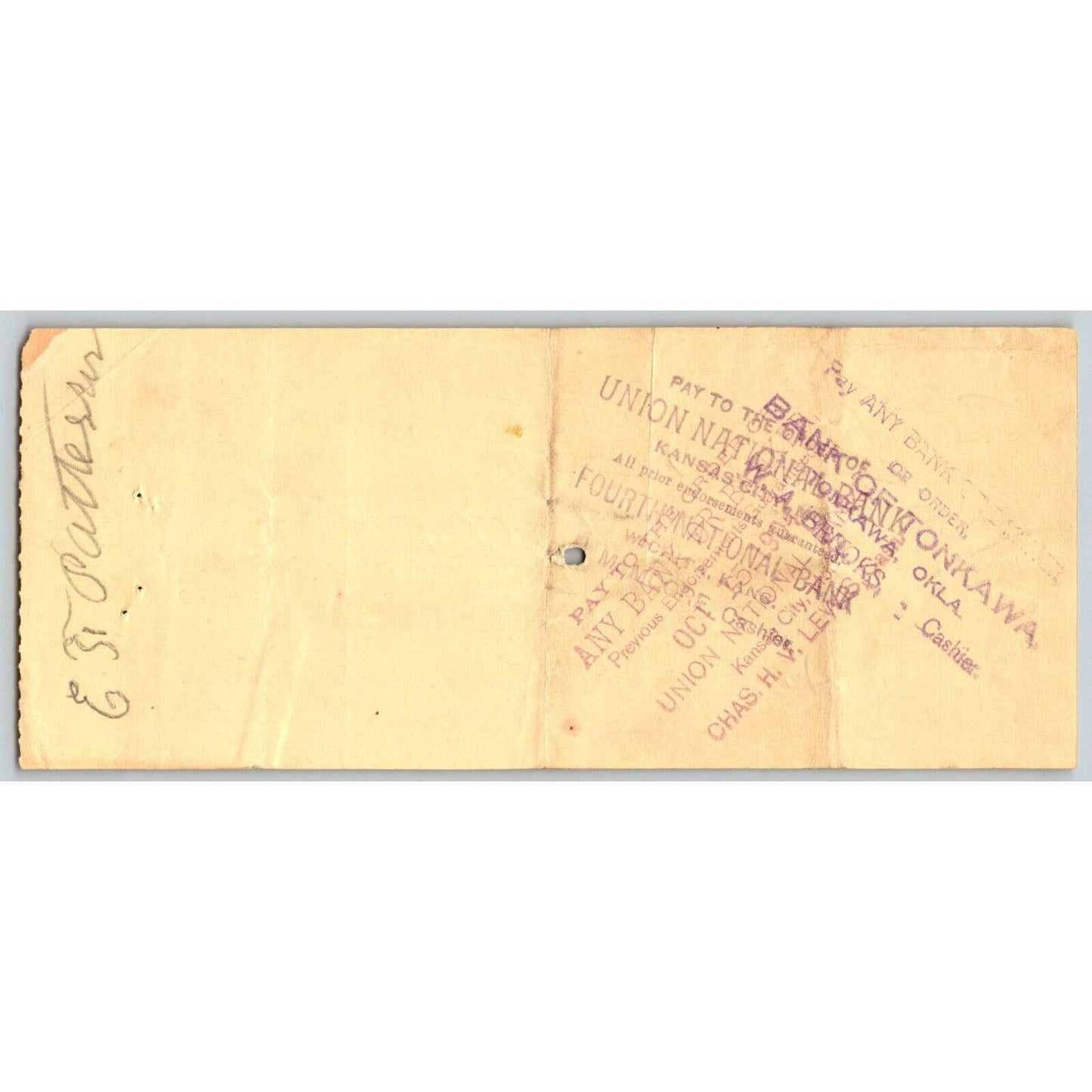 Ponca City, OK 1904 Territorial First National Bank Check - Scarce