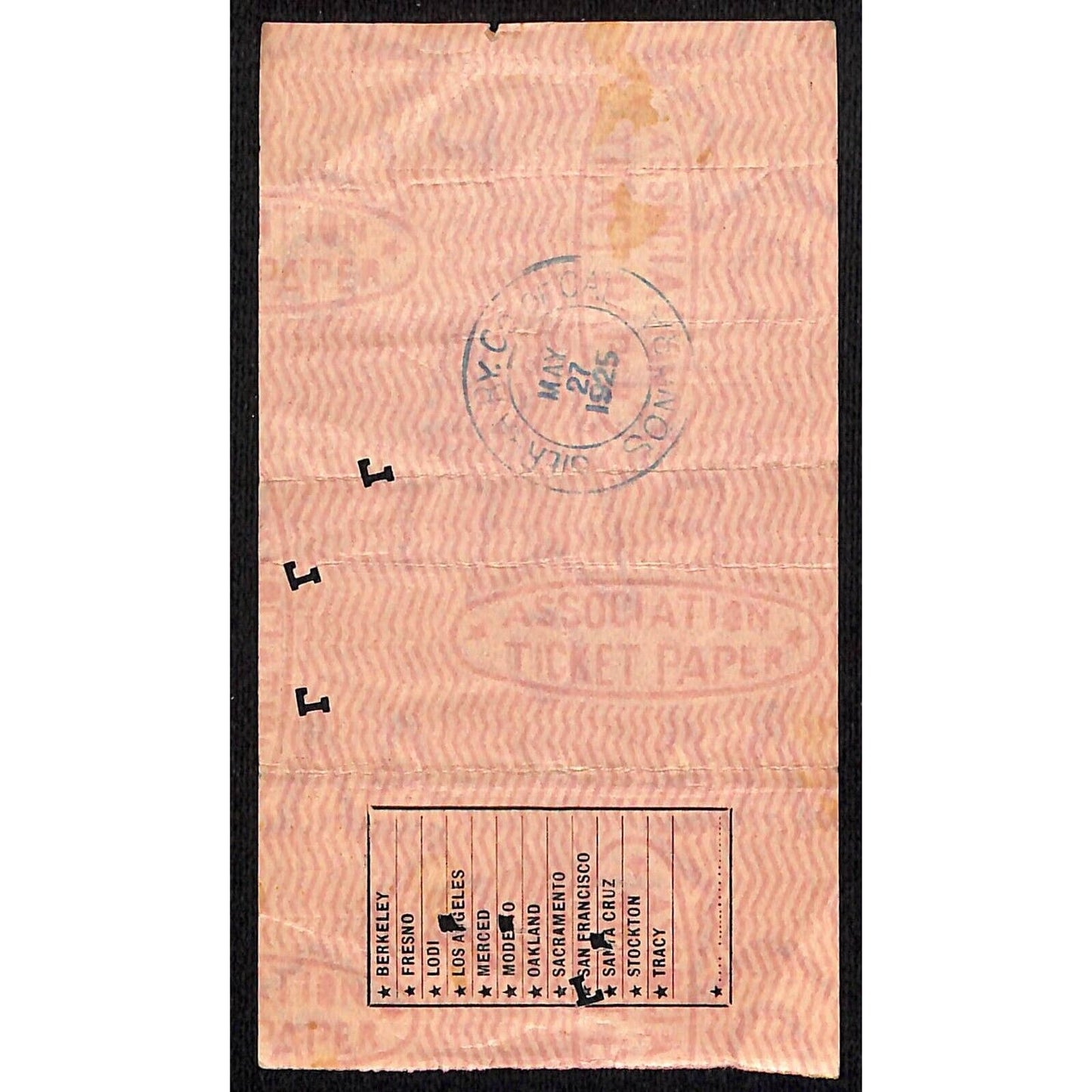 1925 Sierra Railway Company of California First Class Ticket San Francisco