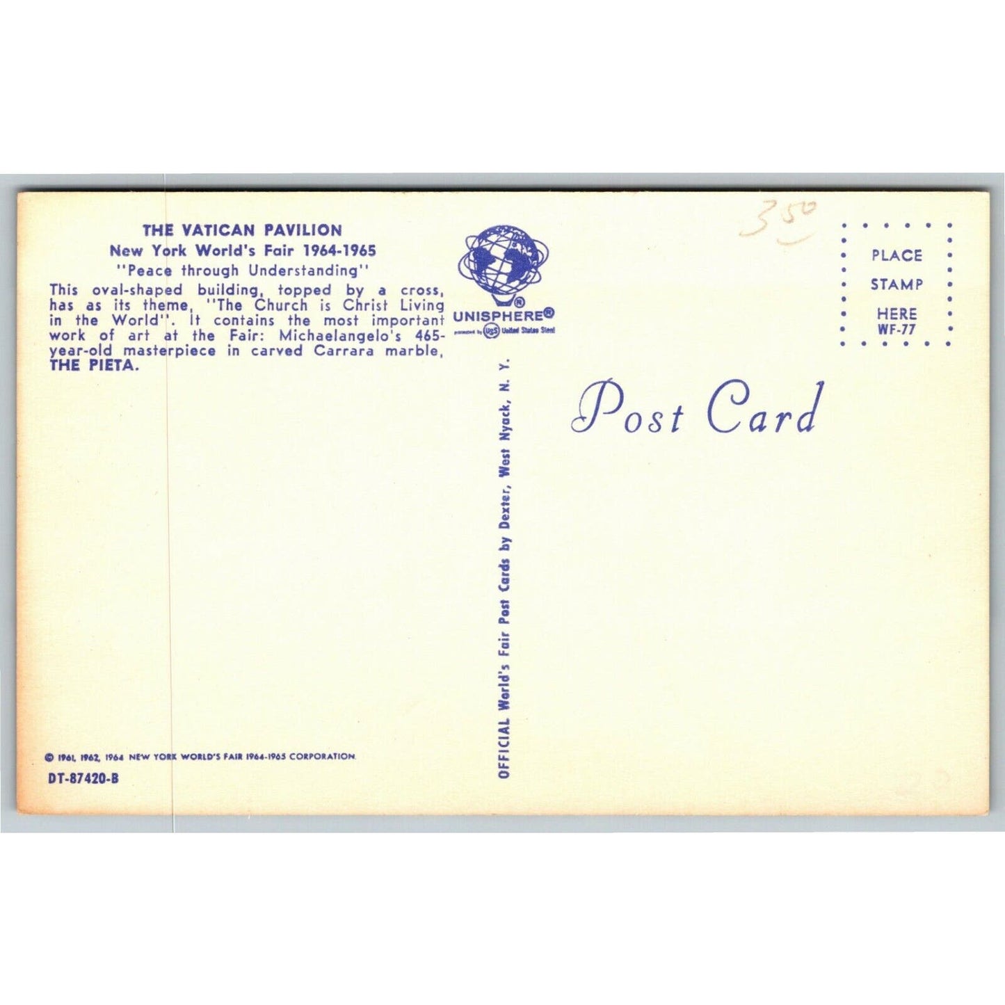 Vintage 1964-65 World's Fair Postcard - The Vatican Pavilion