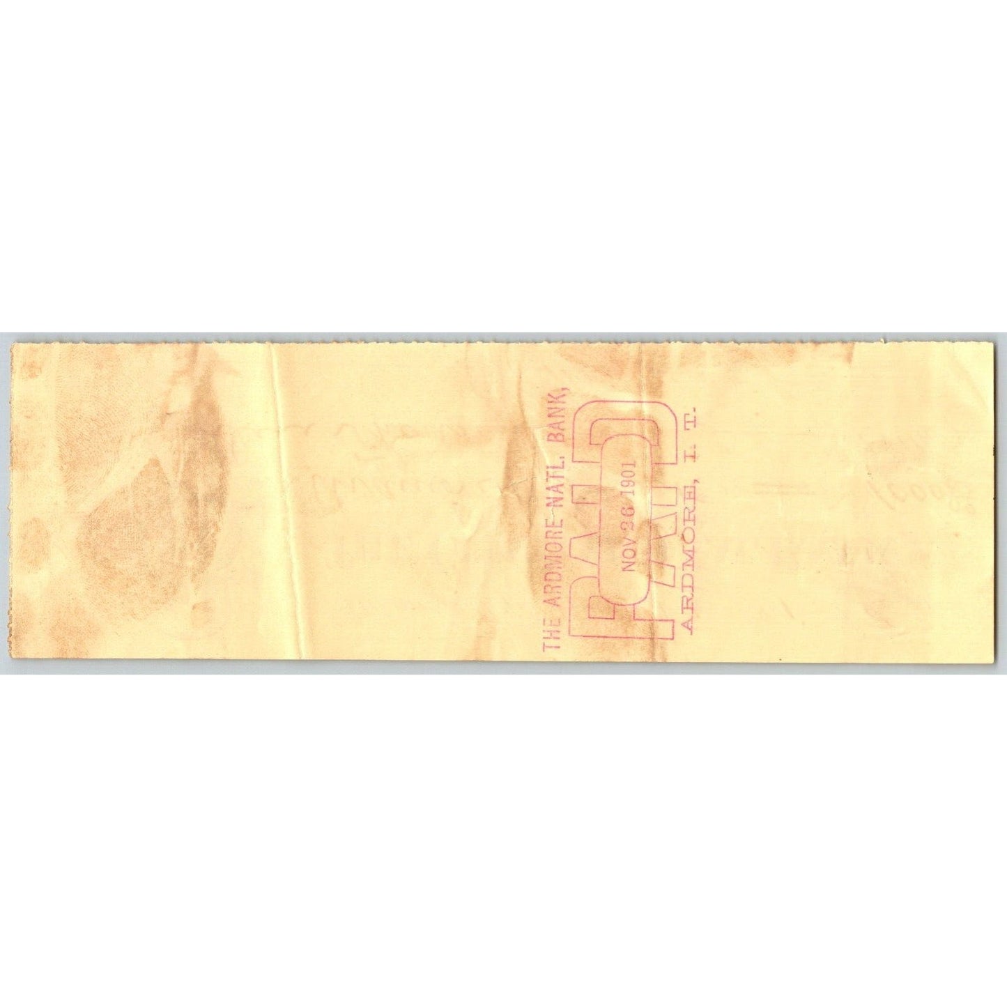 Ardmore, OK 1901 Indian Territory City National Bank Check $1000 - Scarce
