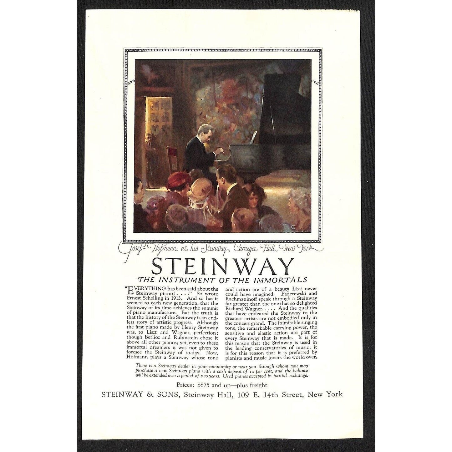 c1920's Romance Chocolates / Steinway Josef Hofmann Magazine Advertising Page