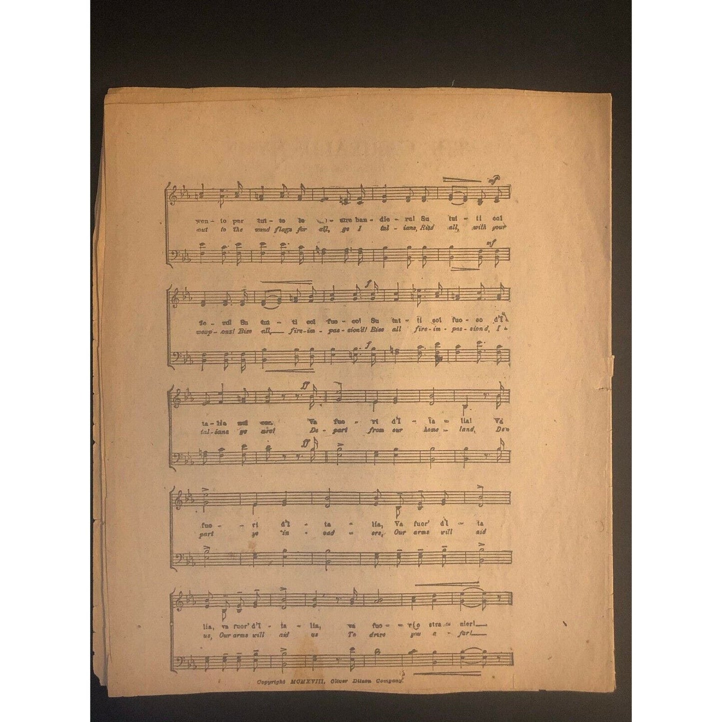 Vintage 1918 Boston Newspaper Sheet Music Insert "La Brabanconne"