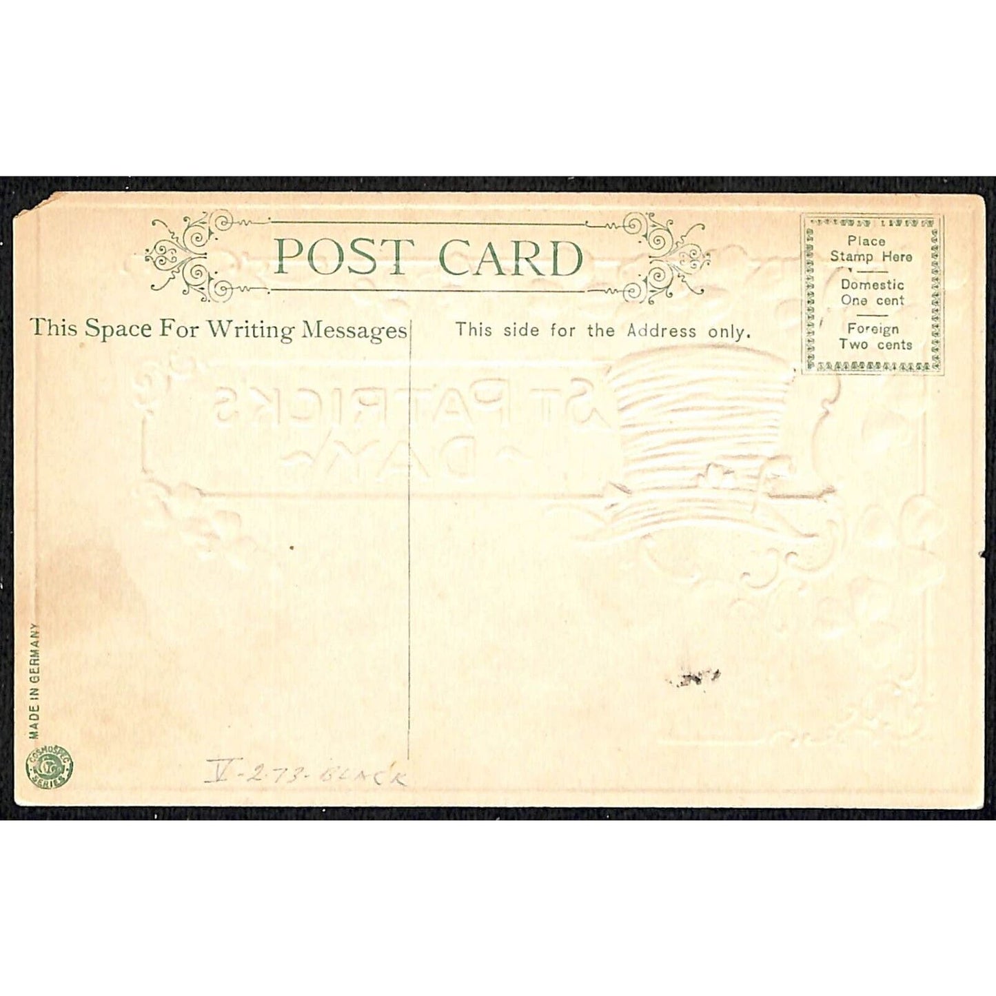 St. Patrick's Day Postcard Hat Clovers Embossed Gilt NP c1910