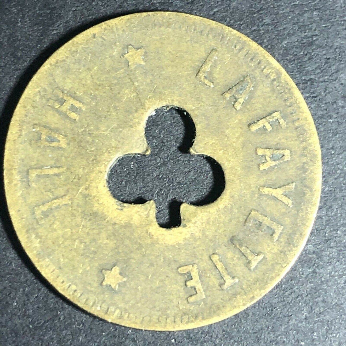 24.5mm Brass Lafayette Hall (Saloon Sacramento, CA) Token Clover Shamrock (#1)