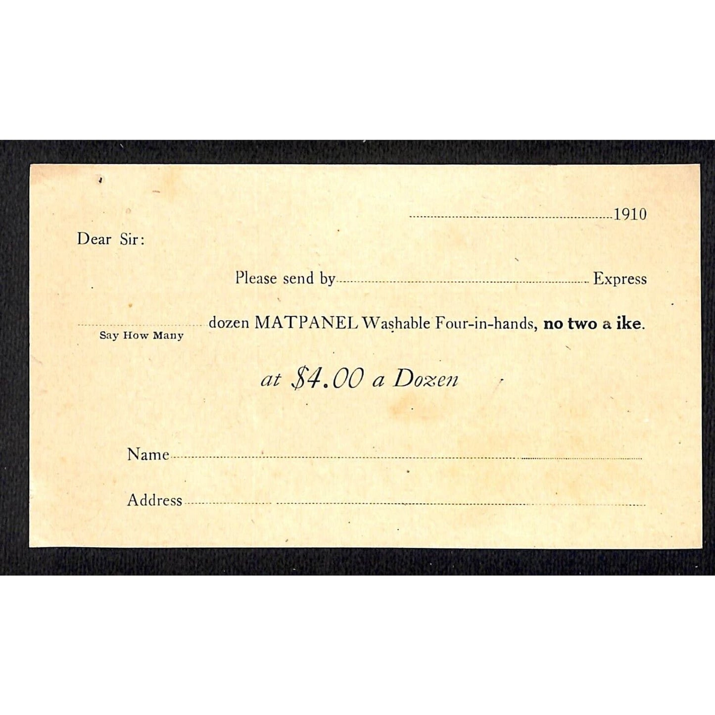 Louis Auerbach NY 1910 Matpanel Washable Four-in-hands (Scarves) Post Card NP