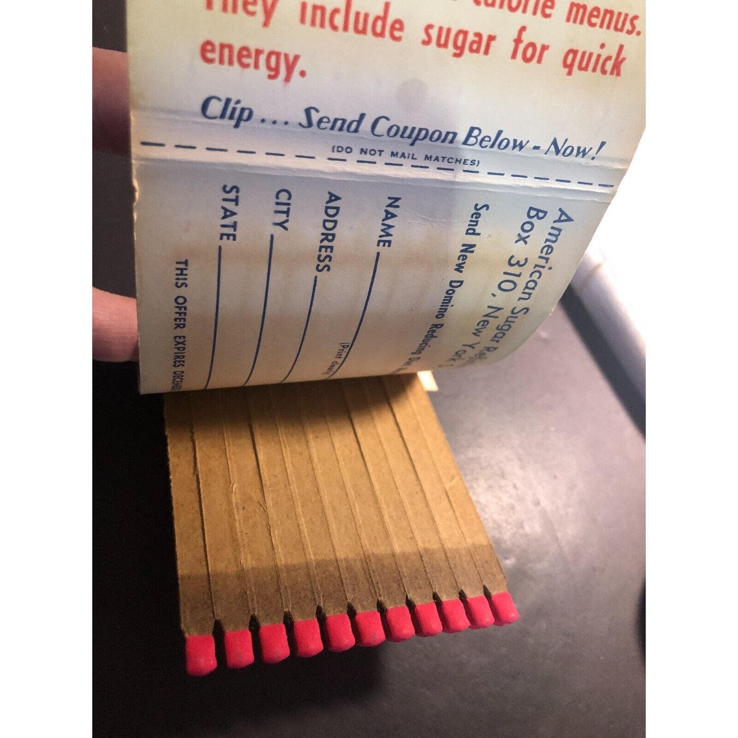 Domino Sugar GIANT (3 1/4" x 4") Printed Wooden Stick Full Matchbook c1960's