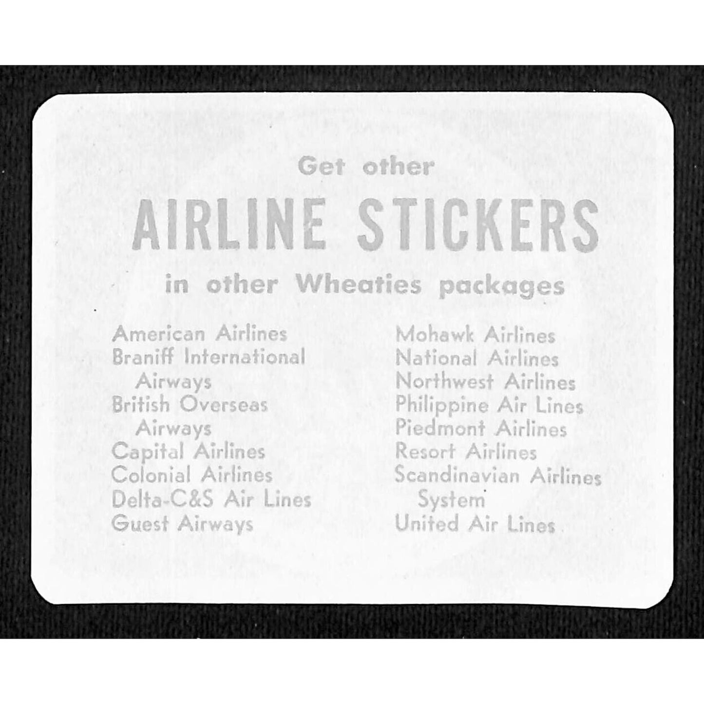 Guest Airways Miami Mexico City Wheaties Cereal Premium Airline Sticker c1955