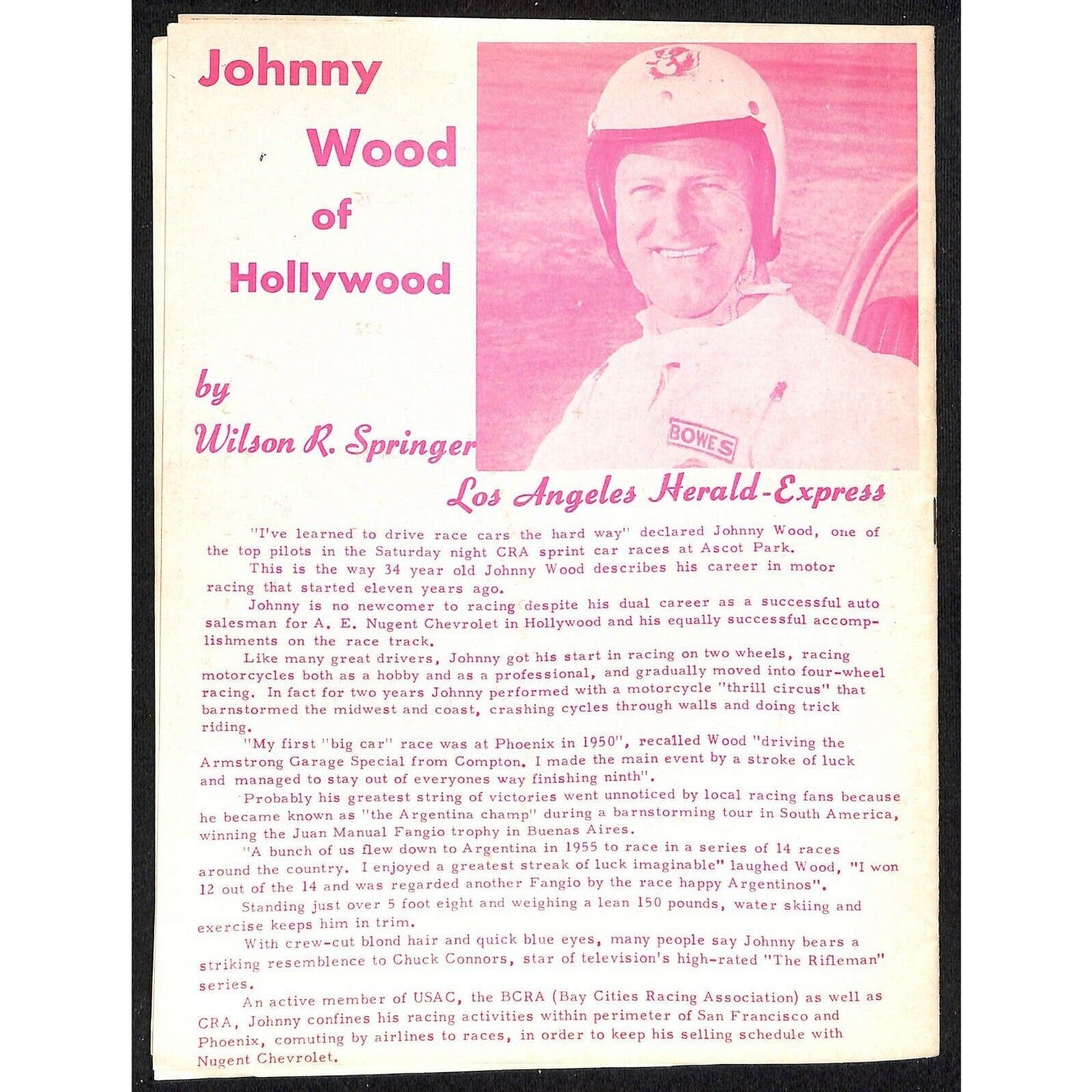 Scarce Jun 3 1961 Auto Racing CRA Big Car Program Ascot Gardena, CA 12pp