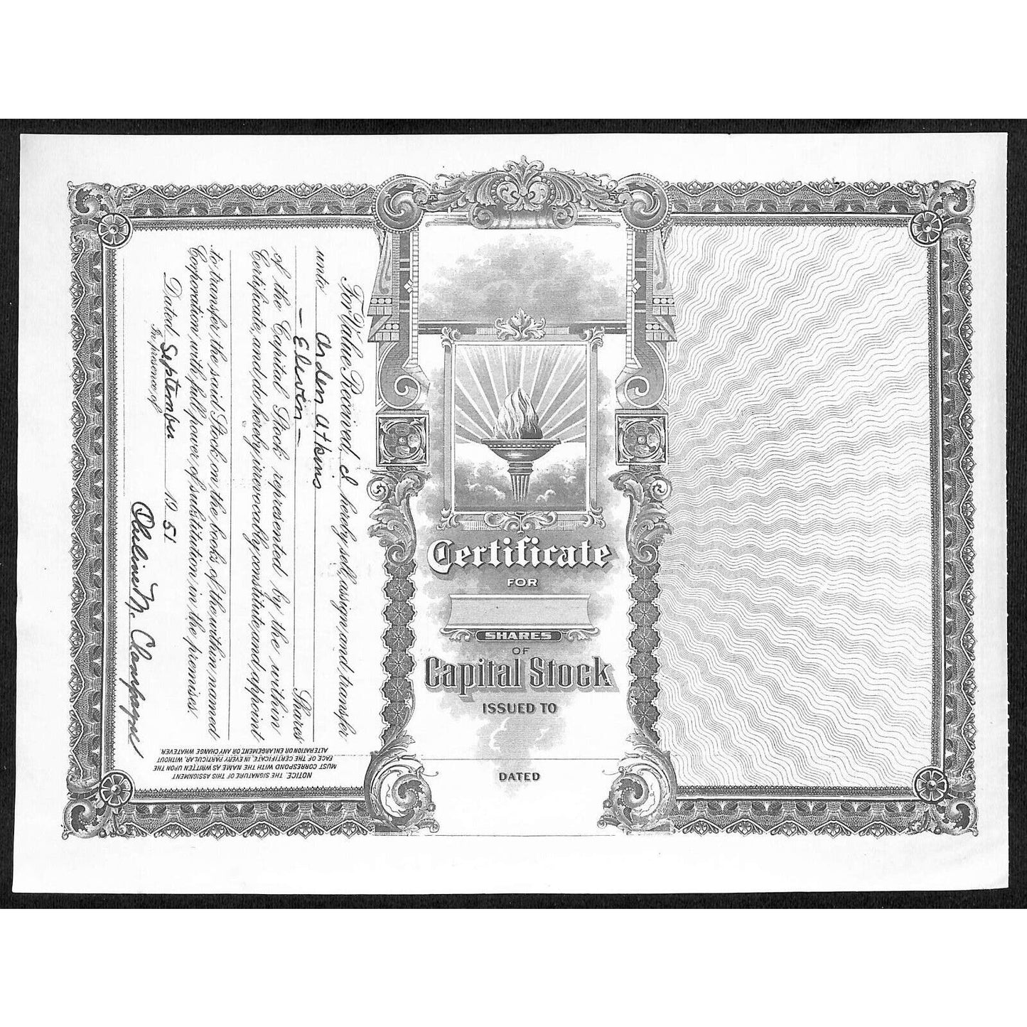 Imperial Restaurant, Inc 1951 Montpelier VT Stock Certificate Scarce